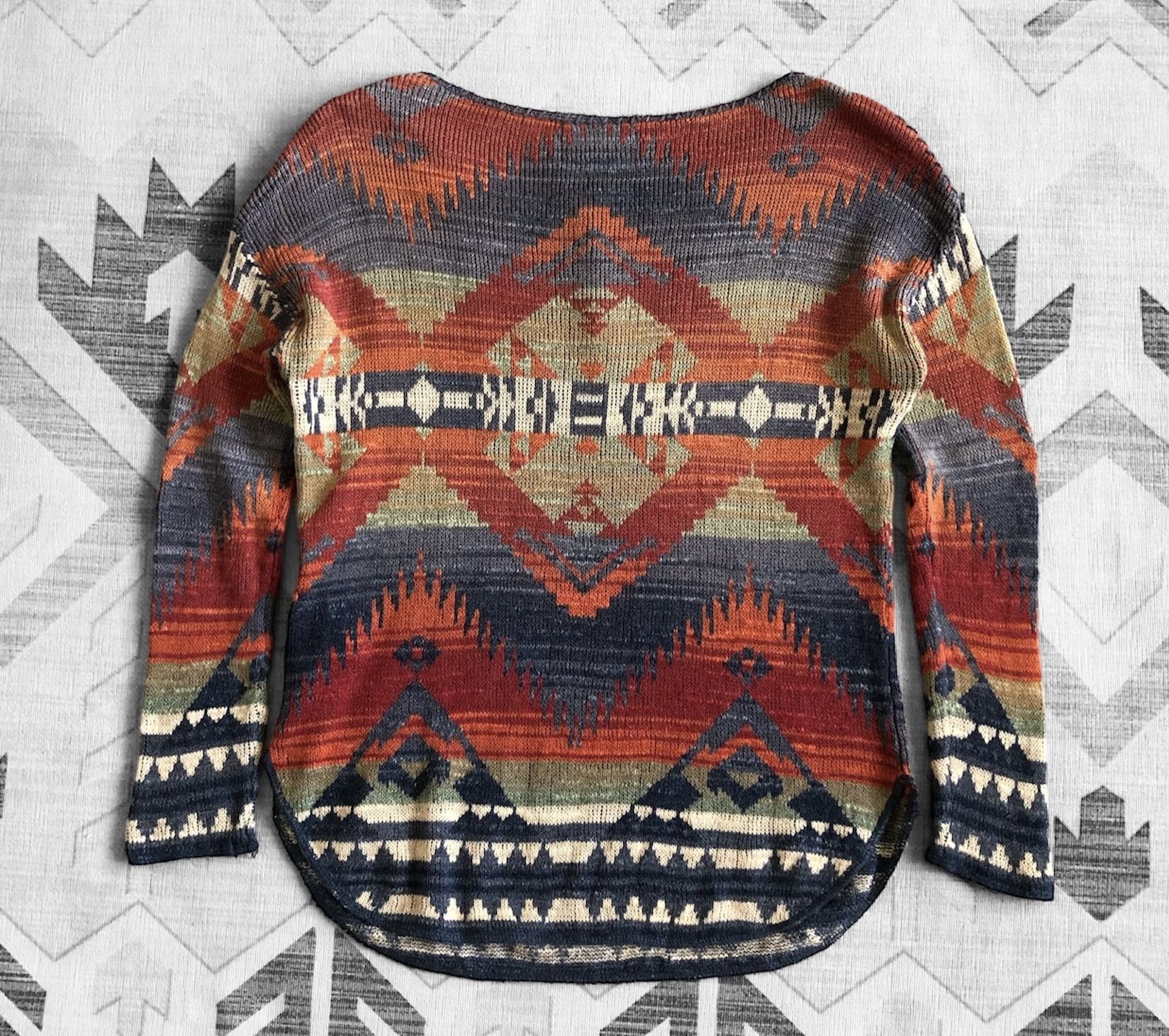 Denim & Supply Ralph Lauren SOUTHWESTERN GEOMETRIC HENLEY KNIT SWEATER Size XXS / US 00 / IT 34 - 2 Thumbnail