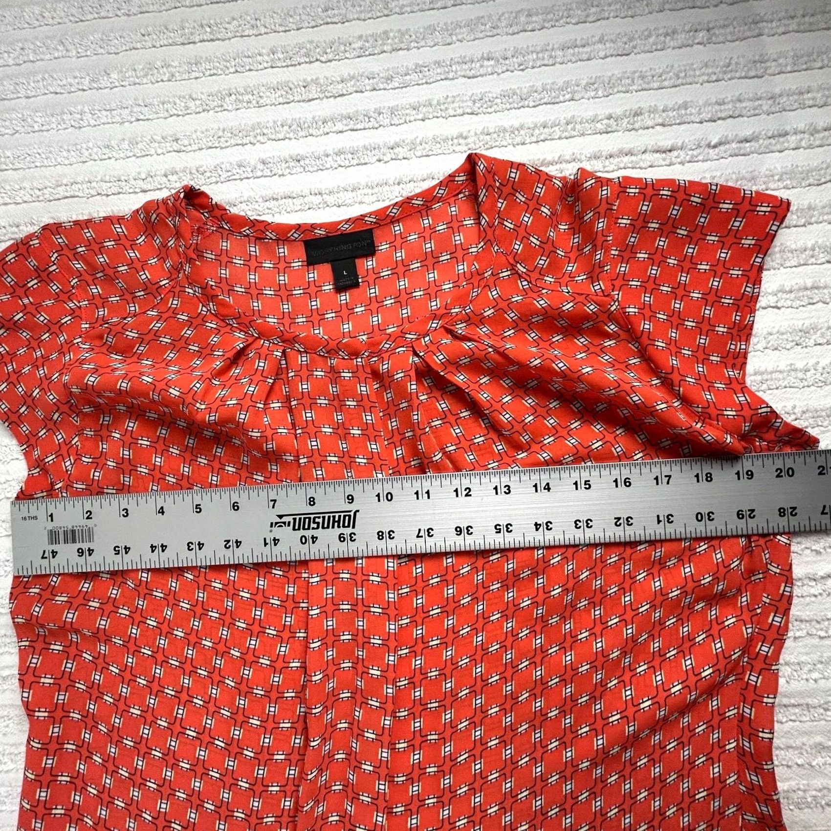 Worthington Worthington Orange Geometric Print Pleated Cap Sleeve Blouse Top Large Womens Size L / US 10 / IT 46 - 6 Thumbnail