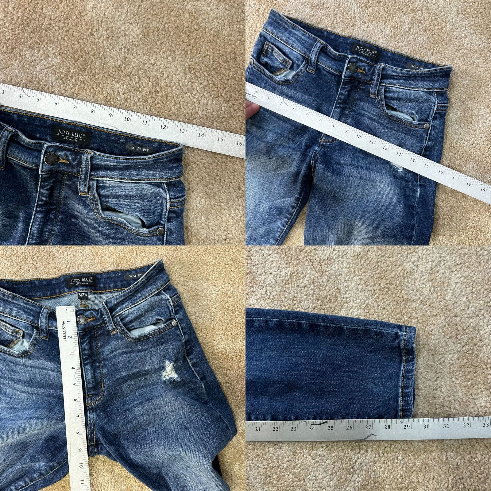 Denime Judy Blue Jeans Women's Slim Fit 3/26 Blue Denim Mid Rise Stretch 5-Pocket Inseam 29 in Dark Wash Size 26" / US 2 / IT 38 - 8 Thumbnail