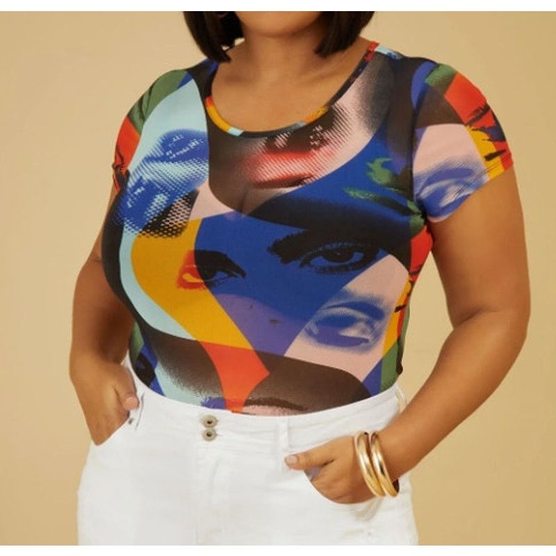 Other ASHLEY STEWART Plus Size 18/20 Art-Print Mesh Bodysuit Size XXL / US 16-18 / IT 52-54 - 4 Thumbnail