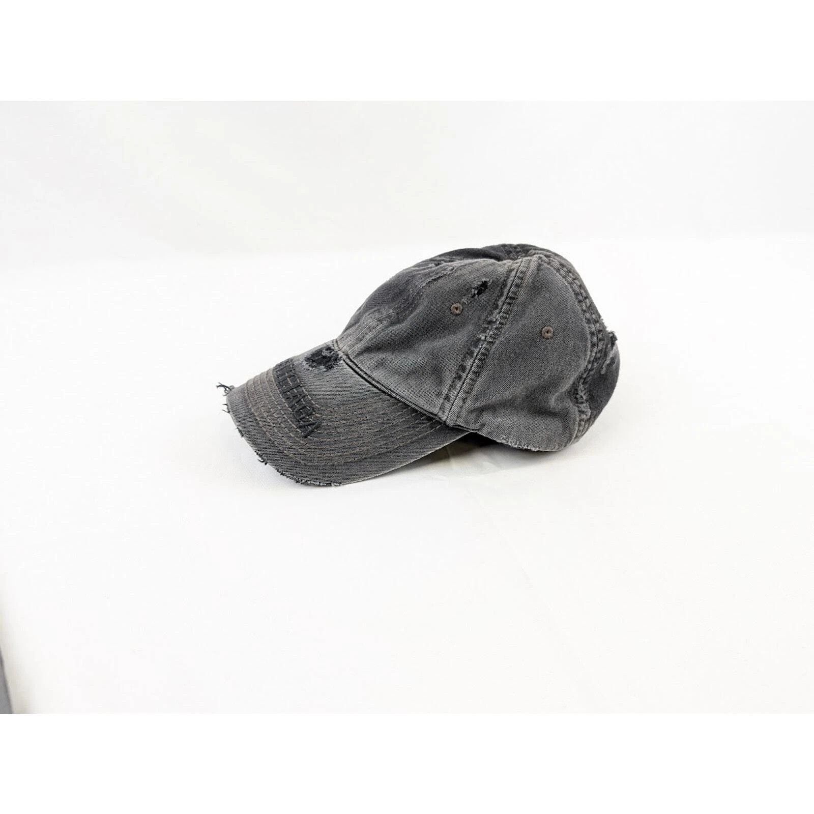 Balenciaga o1rshd1 Q:3 / Distressed Logo Cap / Hat in Charcoal Size ONE SIZE - 7 Thumbnail