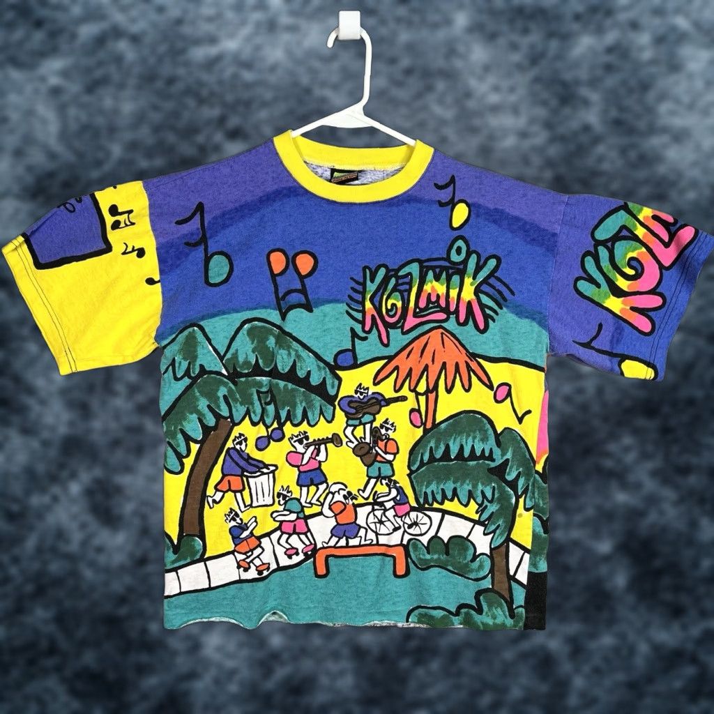 VINTAGE Kozmik Island Music T Shirt Adult Large Mens Multicolor 90s Graphic Tee Sportswear/Beach Mens
