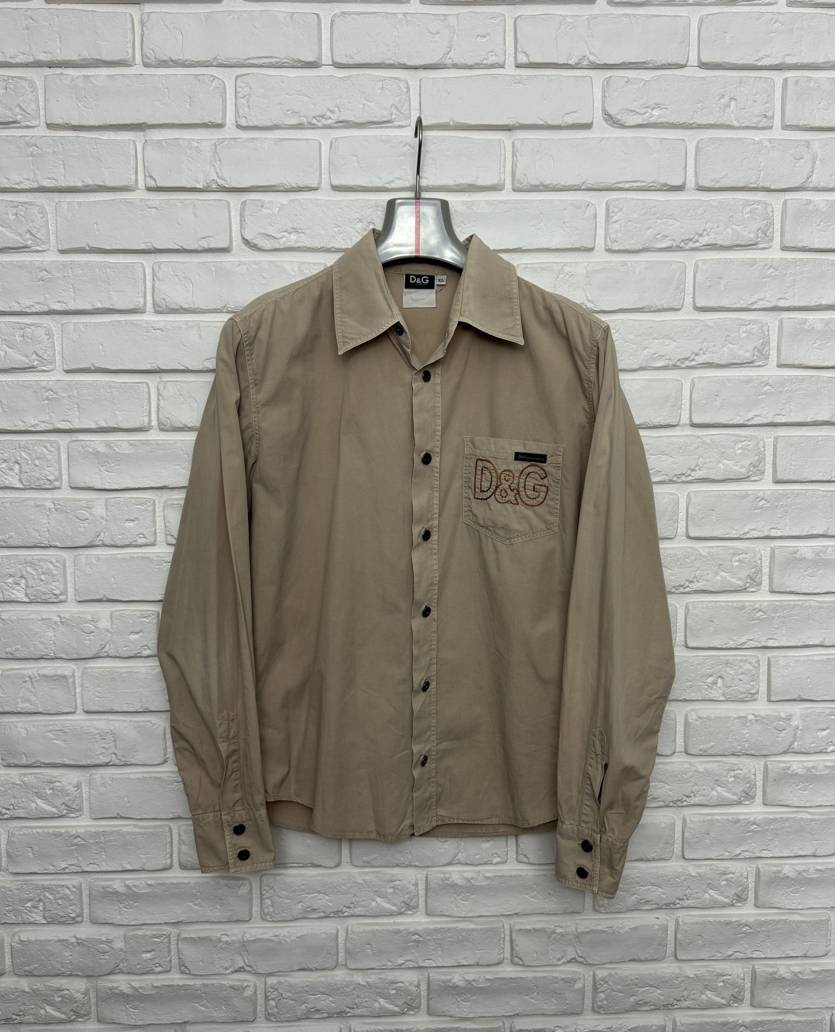 Dolce & Gabbana Men's D&G Dolce&Gabbana Big Logo Shirt Button Front Beige Size US M / EU 48-50 / 2 - 1 Thumbnail