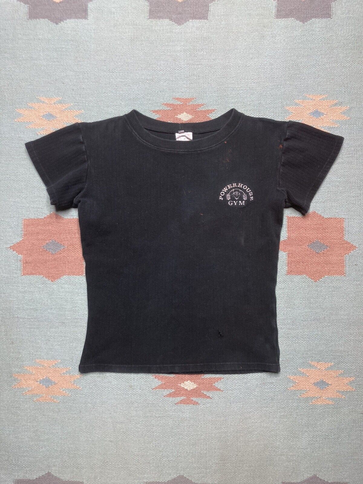 Vintage 80s powerhouse gym t shirt ribbed bodybuilder women’s large Size L / US 10 / IT 46 - 1 Thumbnail