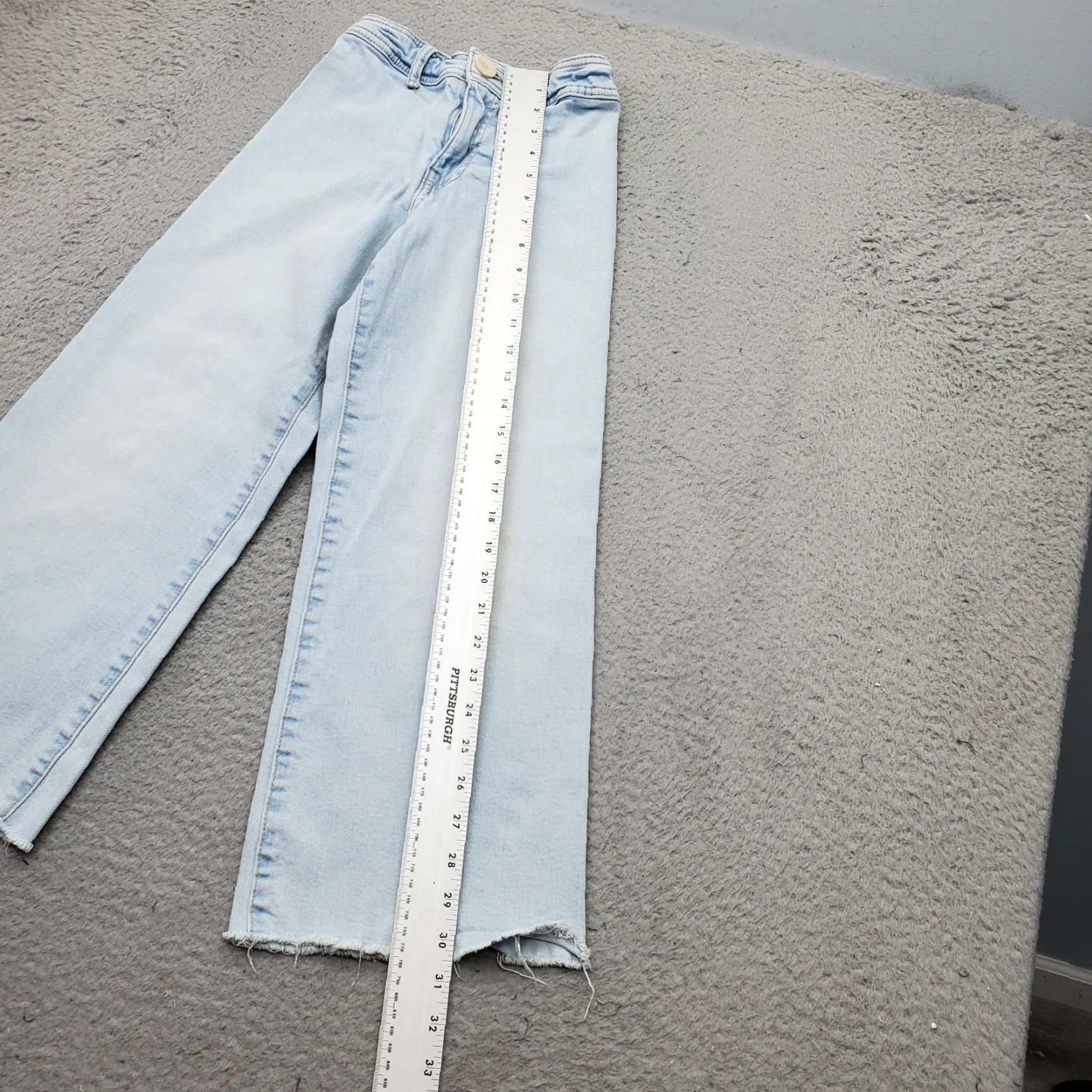 Zara Zara Jeans Womens 9 Blue Denim High Rise Adjustable Waist Frayed Hem Wide Leg Shirt? Size 30" / US 8 / IT 44 - 5 Thumbnail