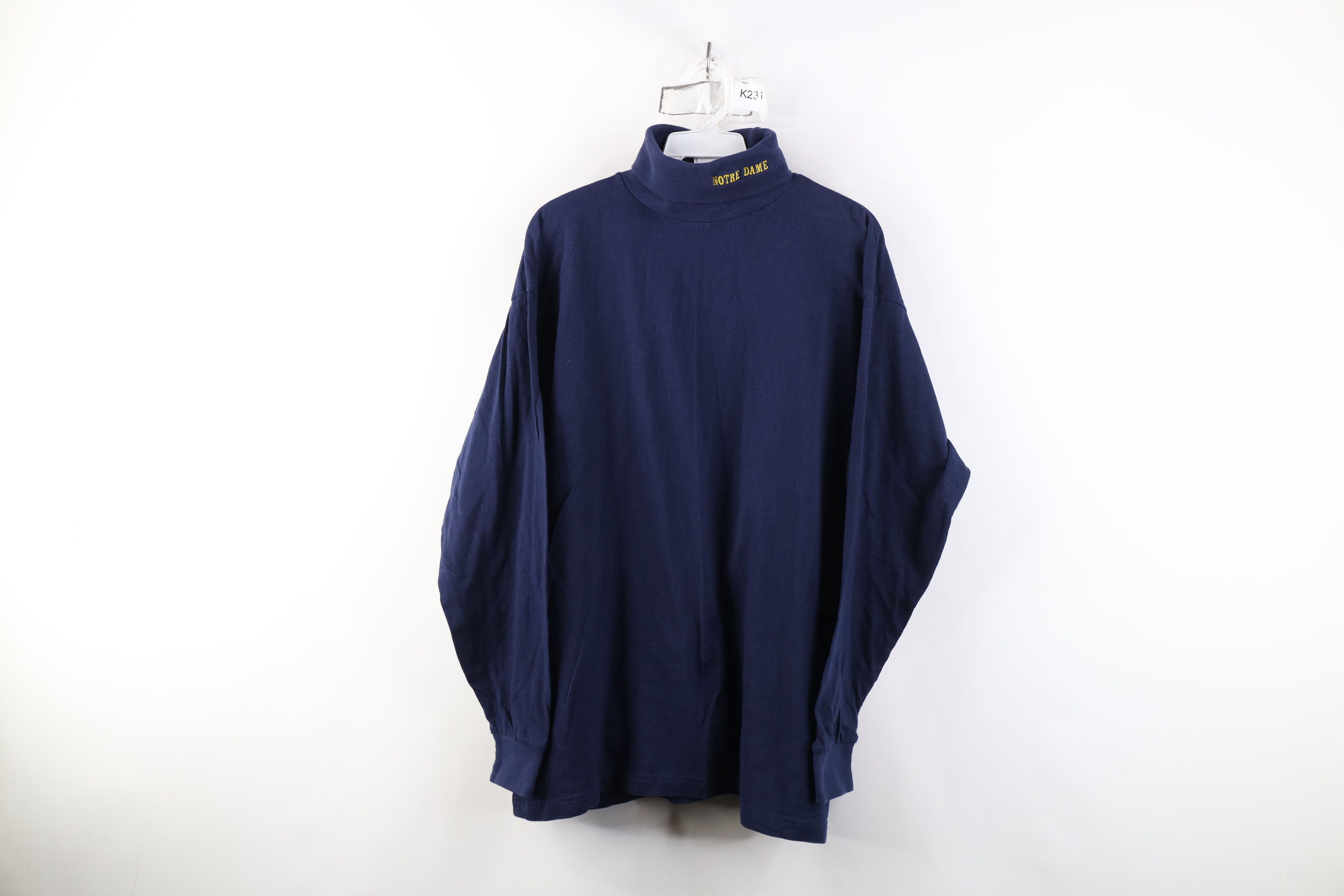 Vintage Vintage 90s Dame University Turtleneck T-Shirt Navy Blue Size US L / EU 52-54 / 3 - 1 Thumbnail