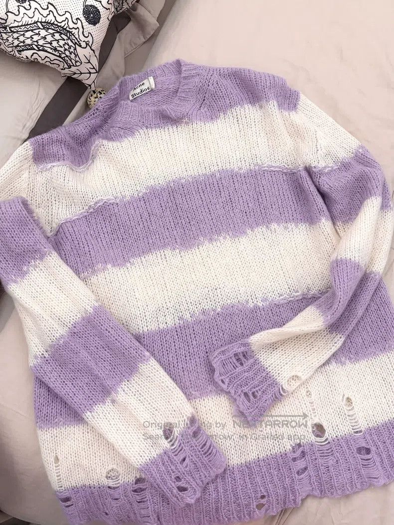 Acne Studios Acne Studios Purple and White Striped Hole Sweater Classic Size S / US 4 / IT 40 - 3 Thumbnail