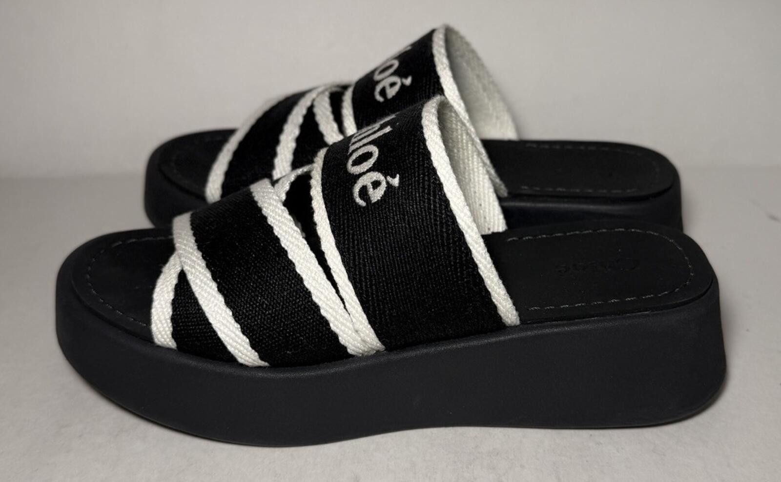 chloma Chloé Flatform Sandal Shoes Open-Toe Cross Straps Black Size US 5.5 / IT 35.5 - 3 Thumbnail