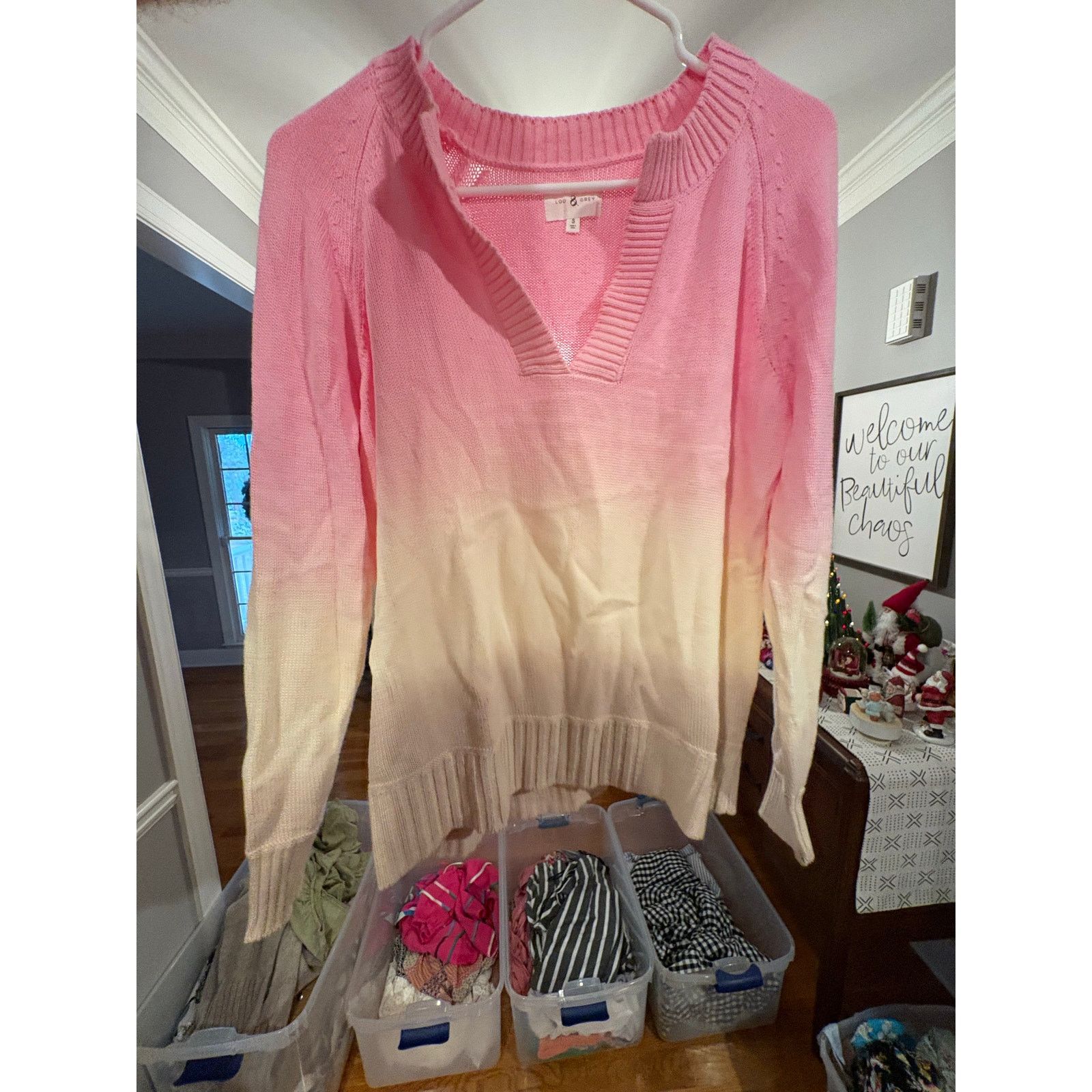 Lou & Grey Lou & Grey Women’s Small Pink Ombre Sweater V Neck Size S / US 4 / IT 40 - 2 Thumbnail
