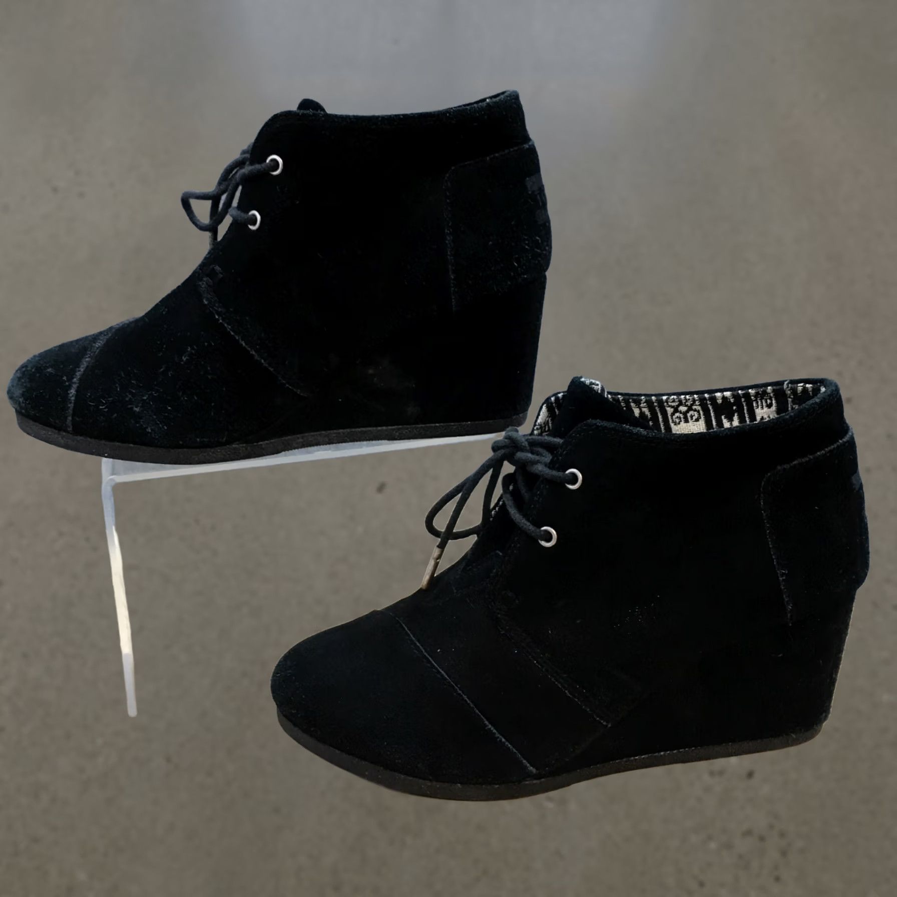 Toms TOMS Boots Womens 8 Ankle Booties Wedge Heels Casual 380515 Black Suede Lace Up Size US 8 / IT 38 - 1 Thumbnail