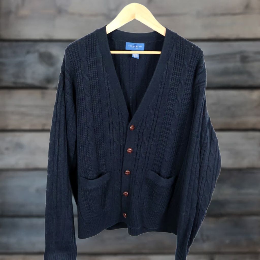 Vintage VINTAGE TownCraft Cardigan Sweater XL Black Cable-Knit Men’s 90s Preppy Buttons Striped? (Note: Unable to add new info) Size US XL / EU 56 / 4 - 1 Thumbnail