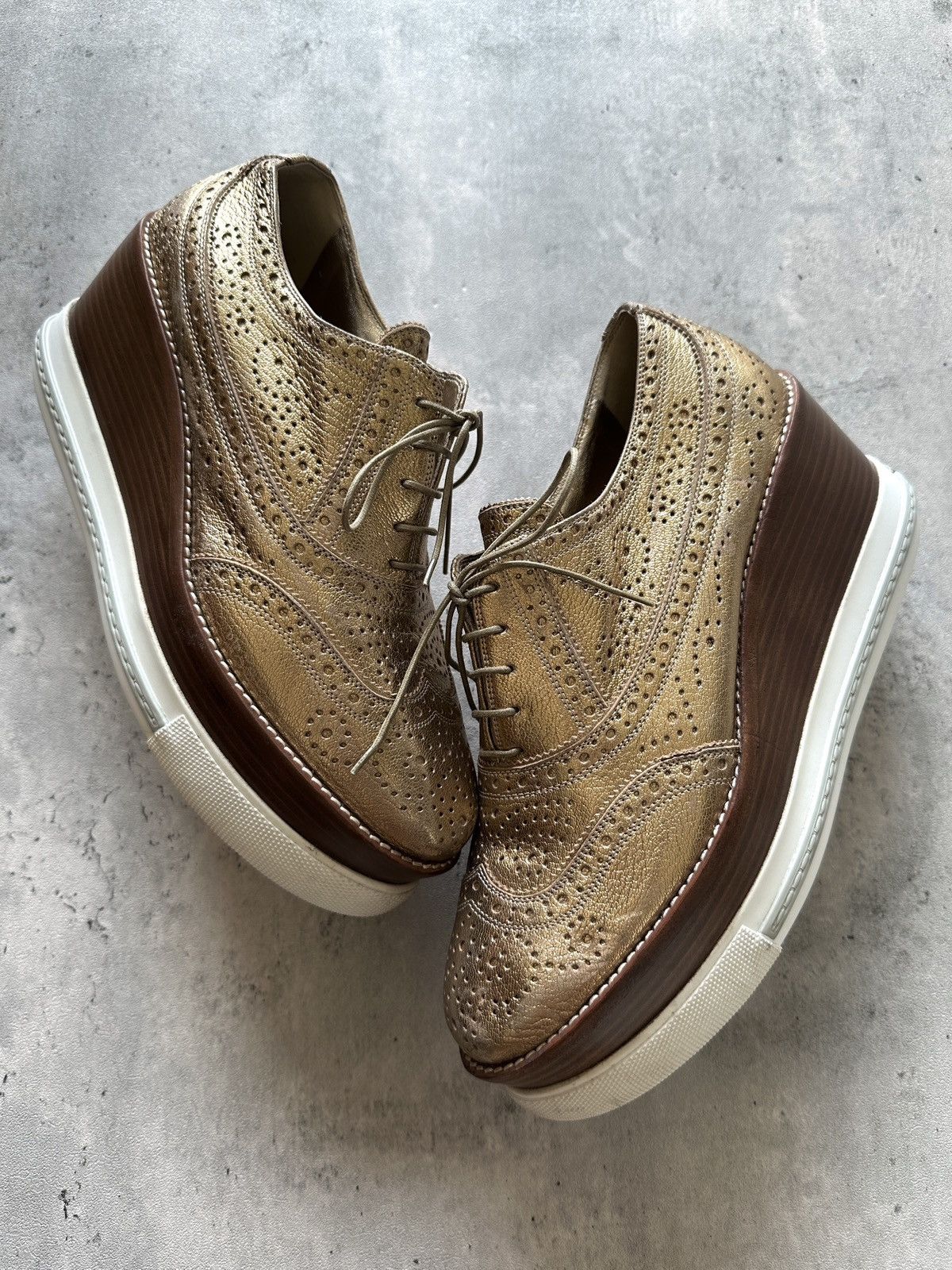 Miu Miu PLATFORM BROGUES (METALLIC GOLD) Size US 10.5 / IT 40.5 - 1 Thumbnail