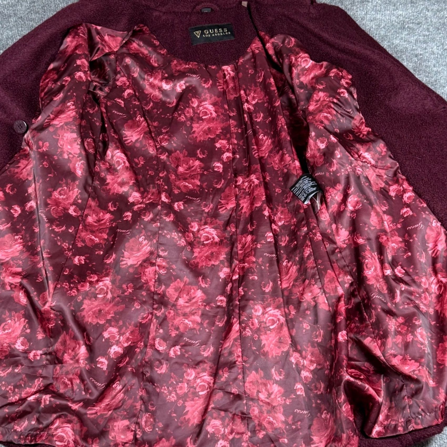 Guess VINTAGE? No — Guess Wool Blend Pea Coat L Womens Burgundy Floral Lining Button Closure Zippered Sleeves Mid-Length Winter Outerwear Coat Size L / US 10 / IT 46 - 3 Thumbnail