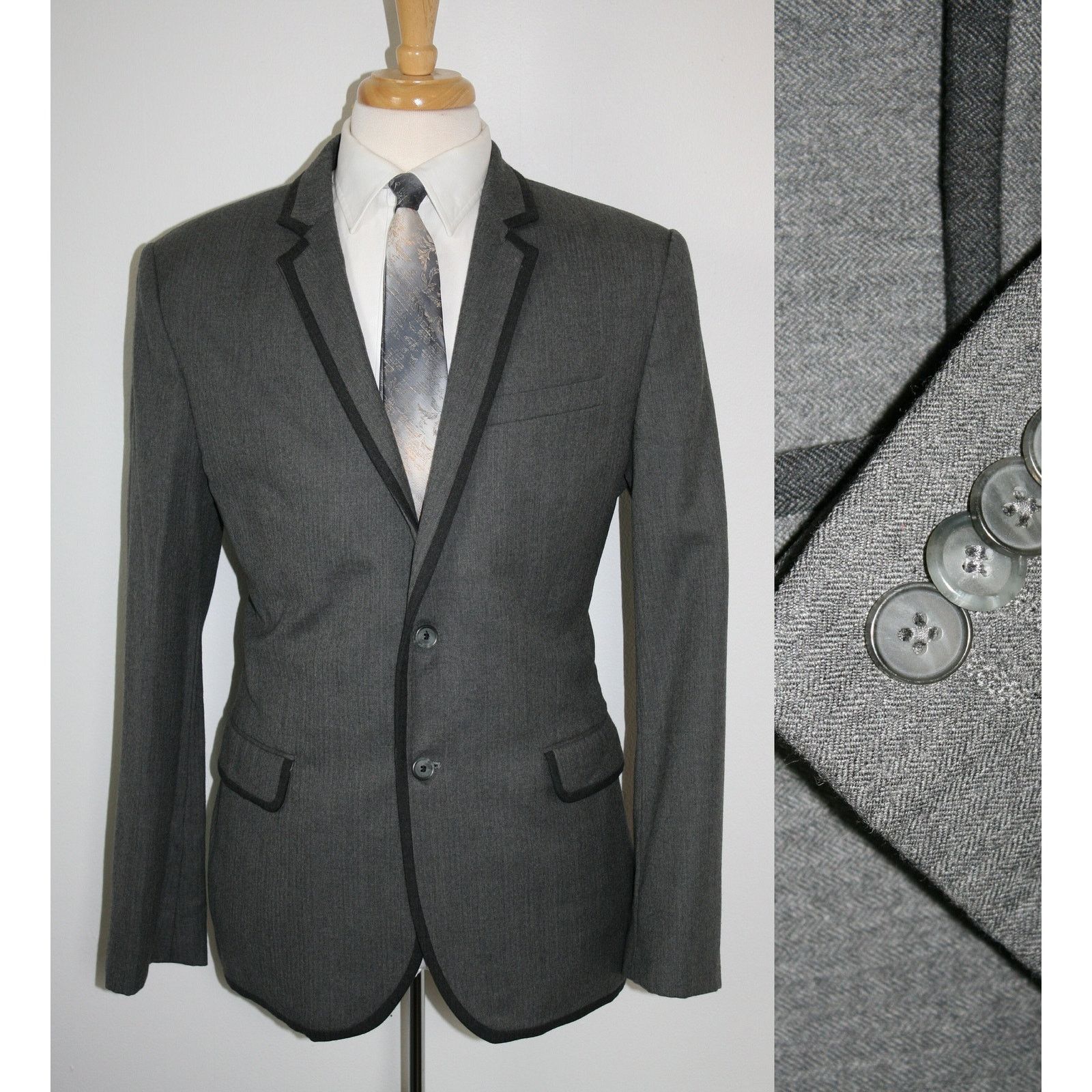 Express 42R Mens Express MOD Smoking Jacket Gray Wool Gentlemans Size 42R - 1 Thumbnail