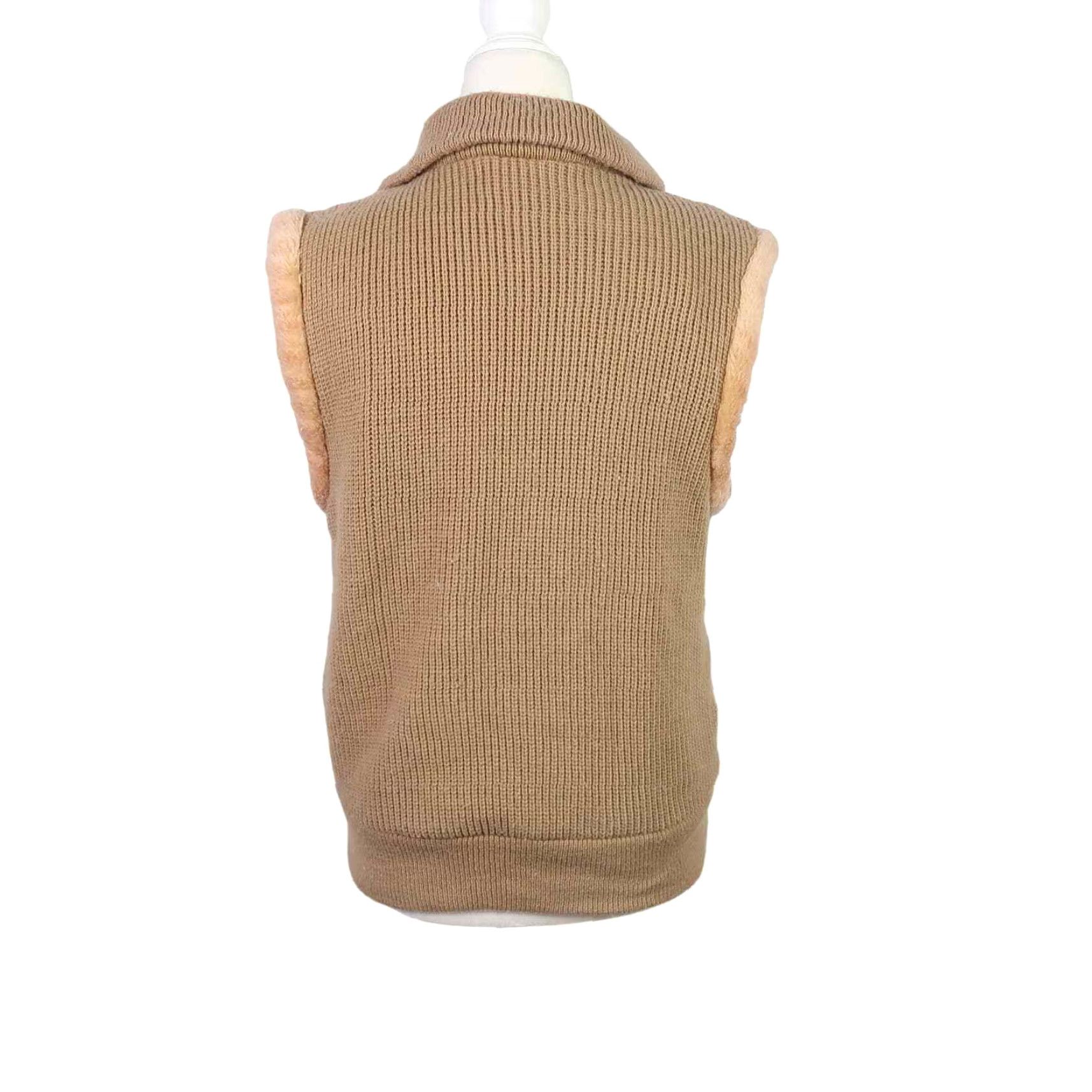 Vintage VINTAGE Montgomery Ward Vest Shirt Mens M Brown Knit 70s Acrylic Zip Front Sleeveless Faux Fur Trim 1970s Hippy Casual Size M / US 6-8 / IT 42-44 - 4 Thumbnail