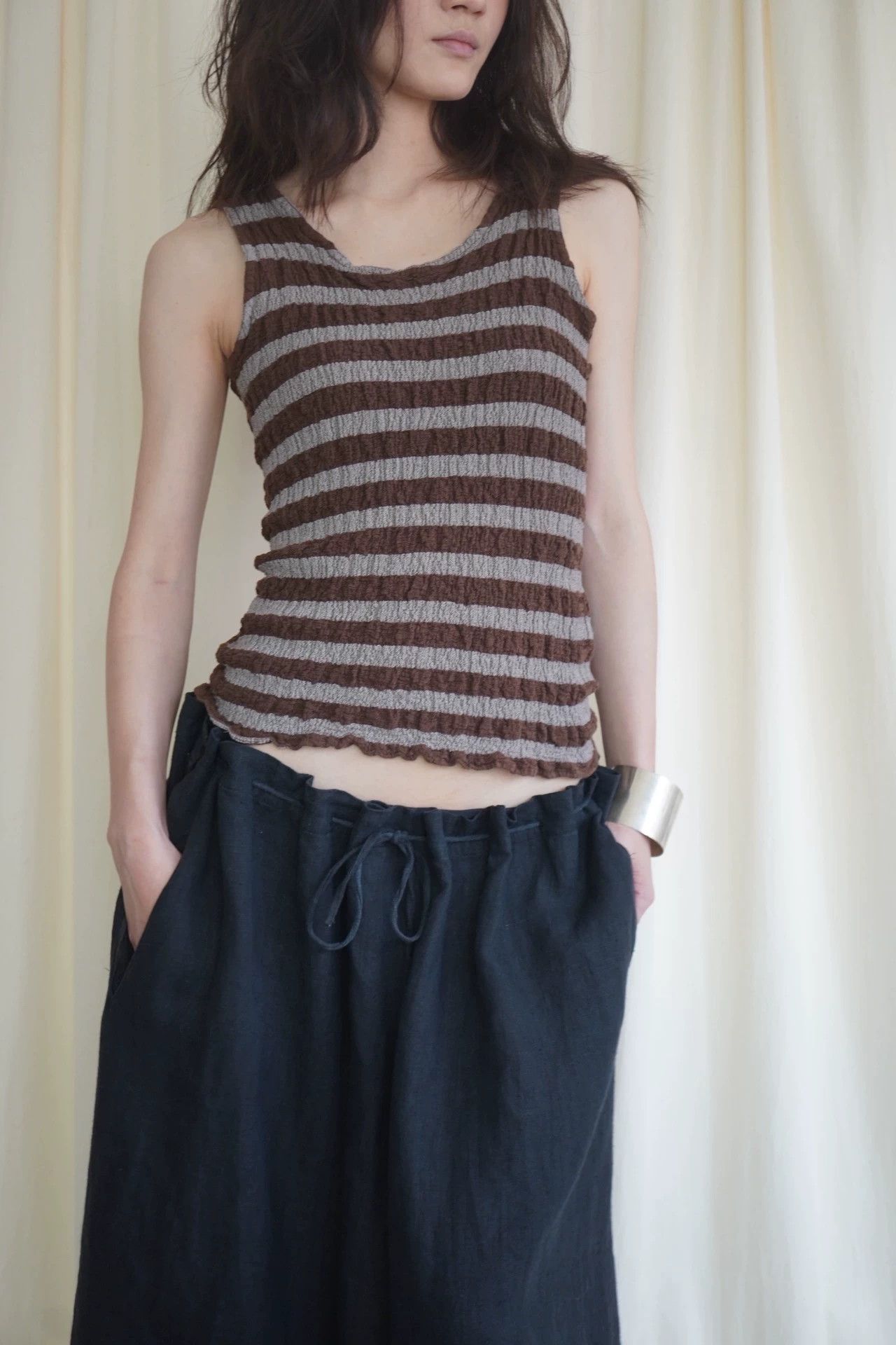 Issey Miyake Issey Miyake me 2000s Pleated Gray-Brown Striped Vest Size ONE SIZE - 7 Thumbnail