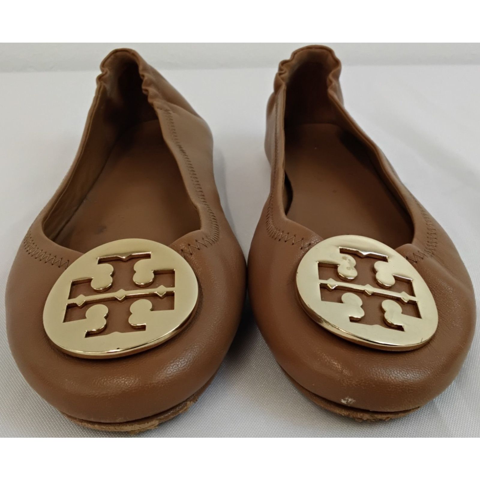 Tory Burch Tory Burch Reva Ballet Flats Women's 7 Brown Leather w/ Gold Size US 7 / IT 37 - 3 Thumbnail