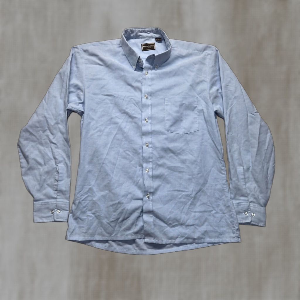 Vintage VINTAGE Manhattan Men's Dress Shirt Casual Business Long Sleeve Blue Cotton Button-Down 17 Size US XL / EU 56 / 4 - 1 Thumbnail