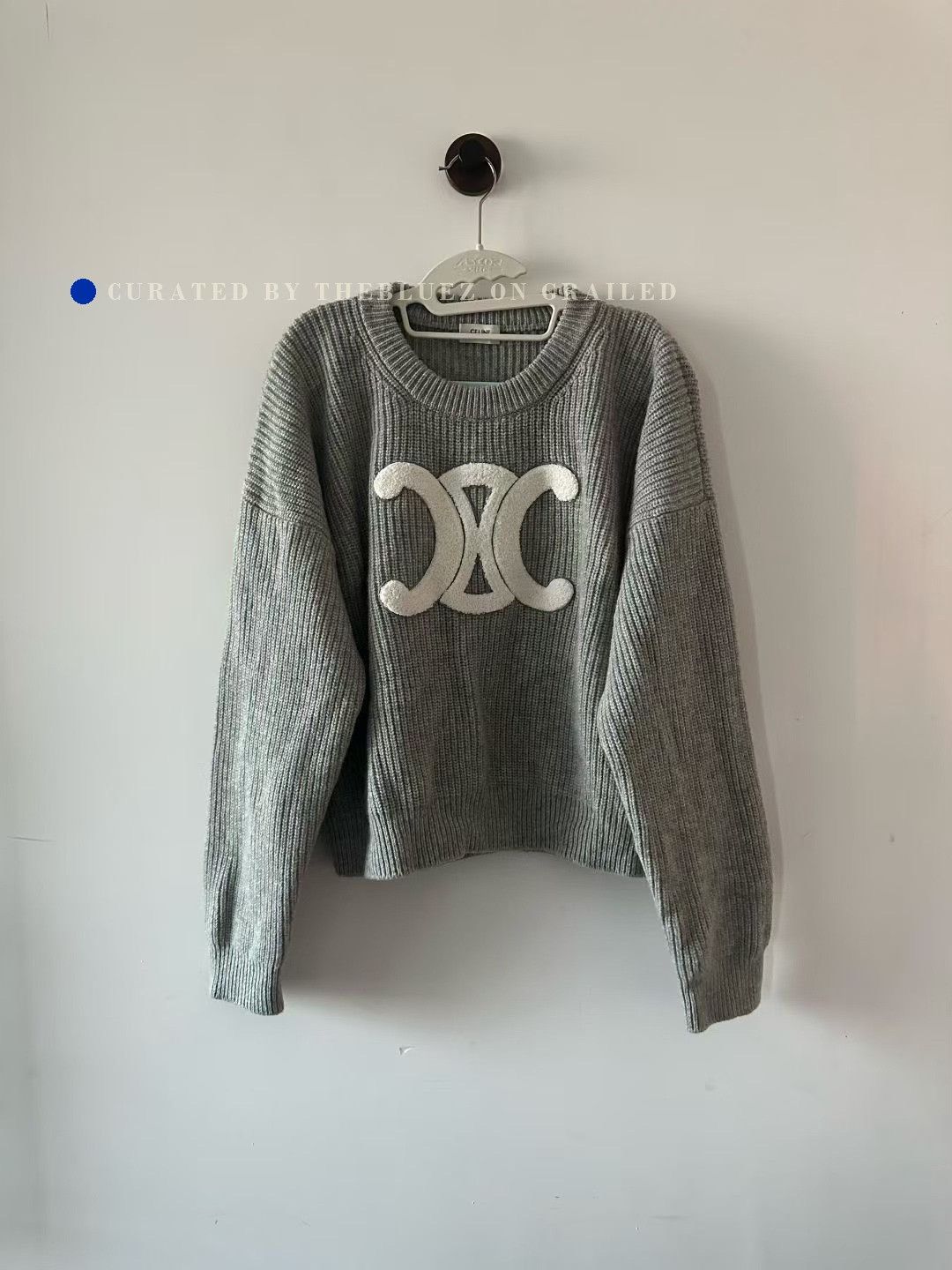 Celine Celine New Gray Triomphe Sweater Size L / US 10 / IT 46 - 1 Thumbnail