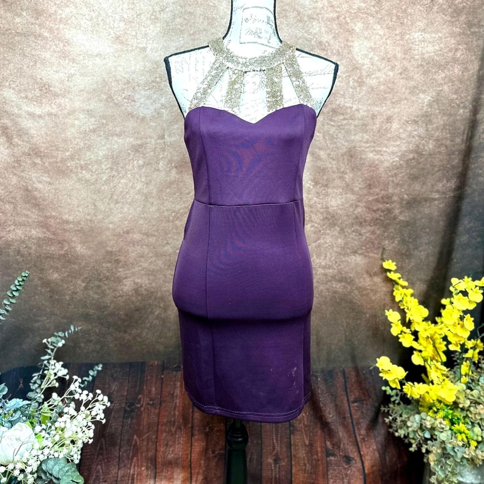 Other Tobi Cut Out Back Mini Cocktail Dress Purple Gold - size M Size M / US 6-8 / IT 42-44 - 7 Thumbnail