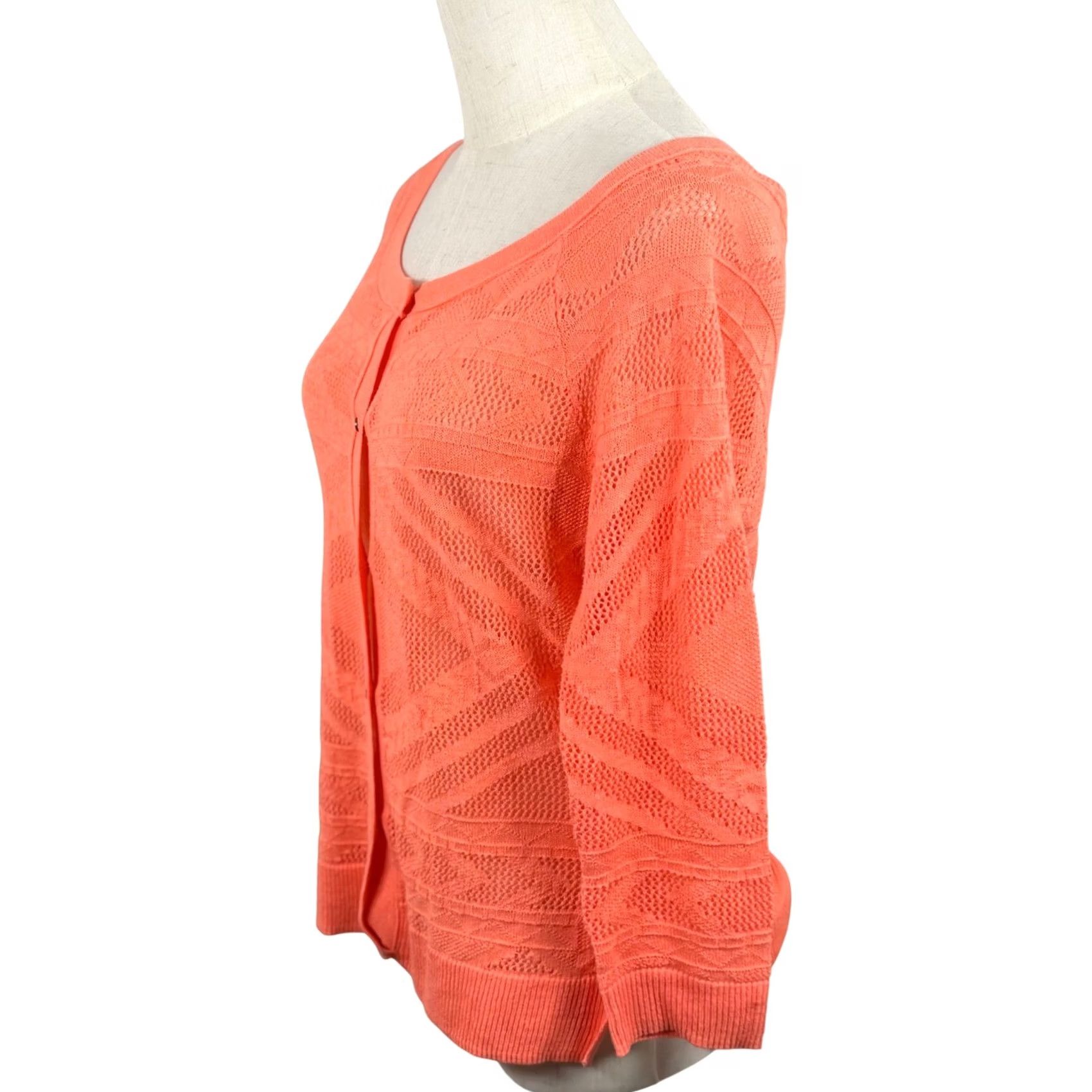 American Eagle Outfitters VINTAGE American Eagle Cardigan M Coral Orange Pointelle Diamond Open Knit Retro 2012 Size M / US 6-8 / IT 42-44 - 2 Thumbnail