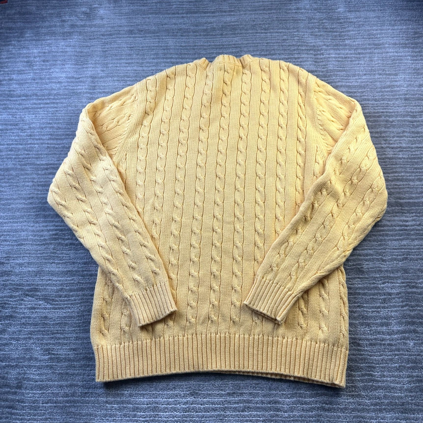 Lands' End VINTAGE Lands End Sweater Mens Large Yellow Cable Knit Pony Cotton Heavy Size US L / EU 52-54 / 3 - 2 Thumbnail