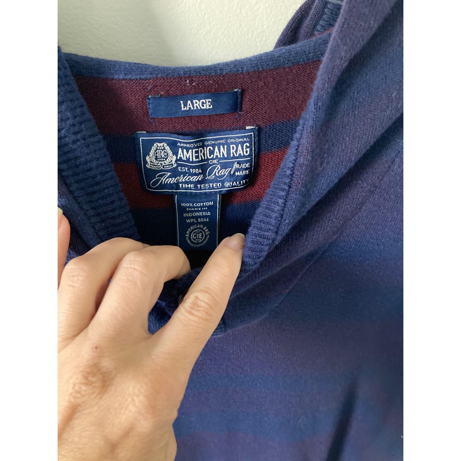 American Rag American Rag Hooded Striped Sweater Navy Blue Size Large Size US L / EU 52-54 / 3 - 2 Thumbnail