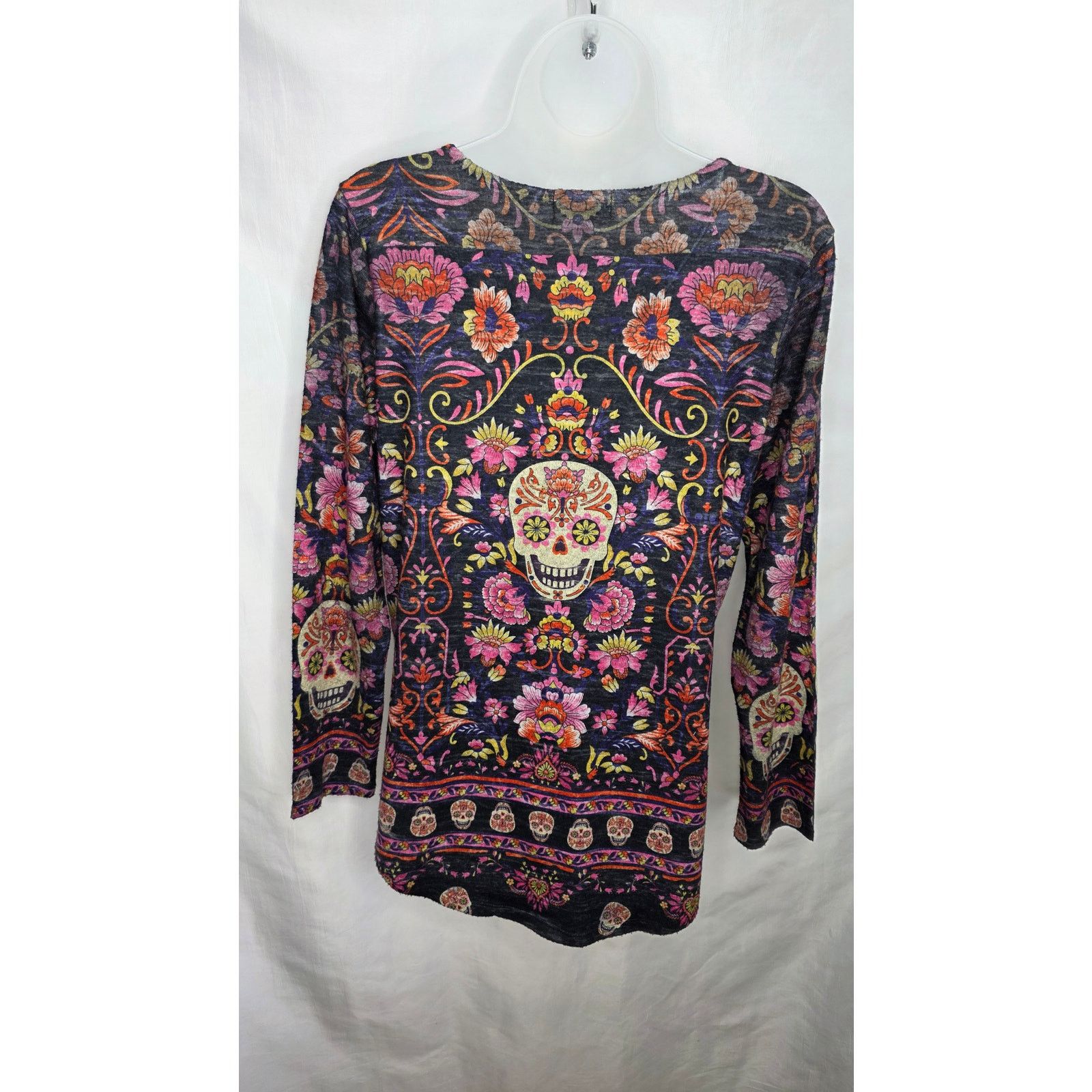 Other Women's Sugar Skull Floral Gold Rhinestone Tunic Top M Size M / US 6-8 / IT 42-44 - 2 Thumbnail