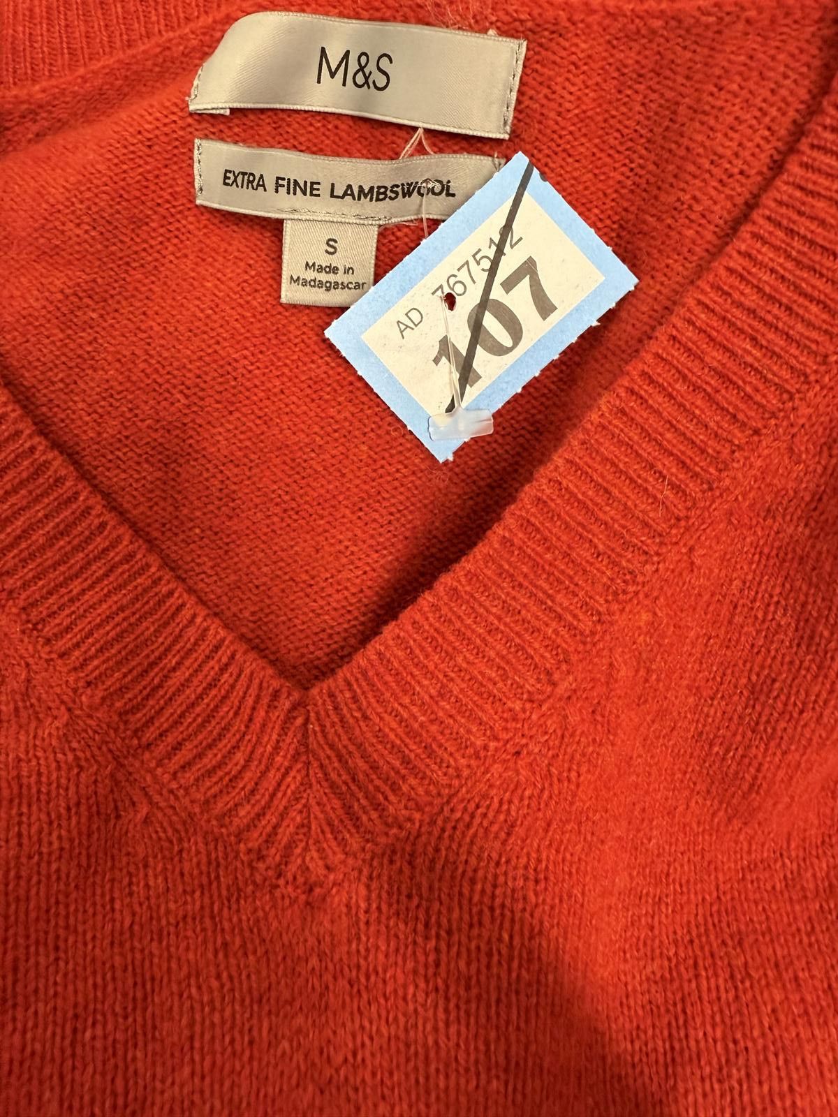 M.E. Sport M&S Extra Fine Lambswool V-Neck Sweater - Red, Size Small Size ONE SIZE - 2 Thumbnail