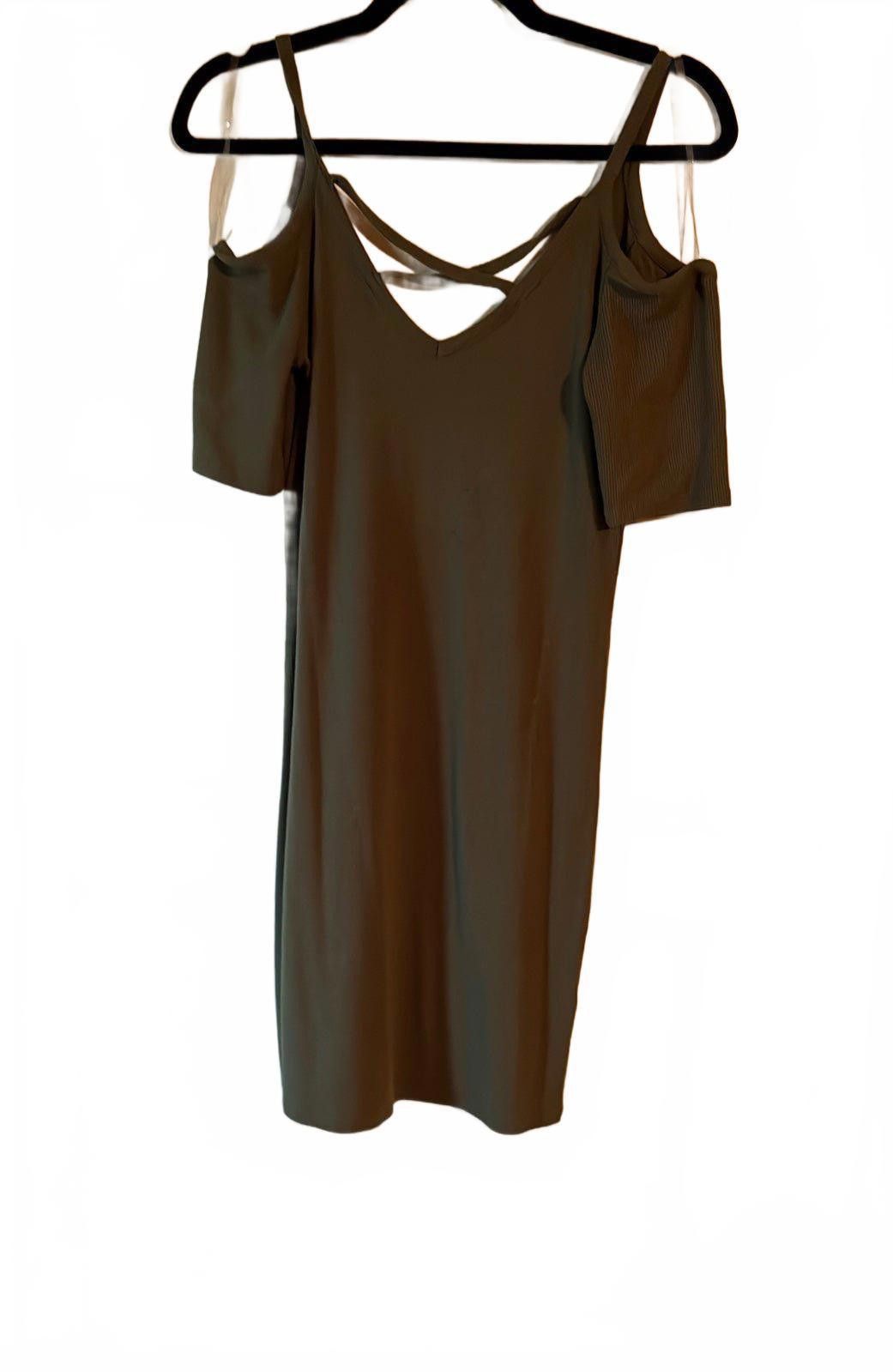 Designer Heart & Hips Women's Cold Shoulder Dress - Olive Green Size M / US 6-8 / IT 42-44 - 1 Thumbnail