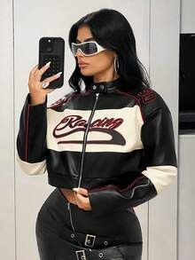 Other Women’s Cropped Racing Style Leather Jacket Size M / US 6-8 / IT 42-44 - 5 Thumbnail