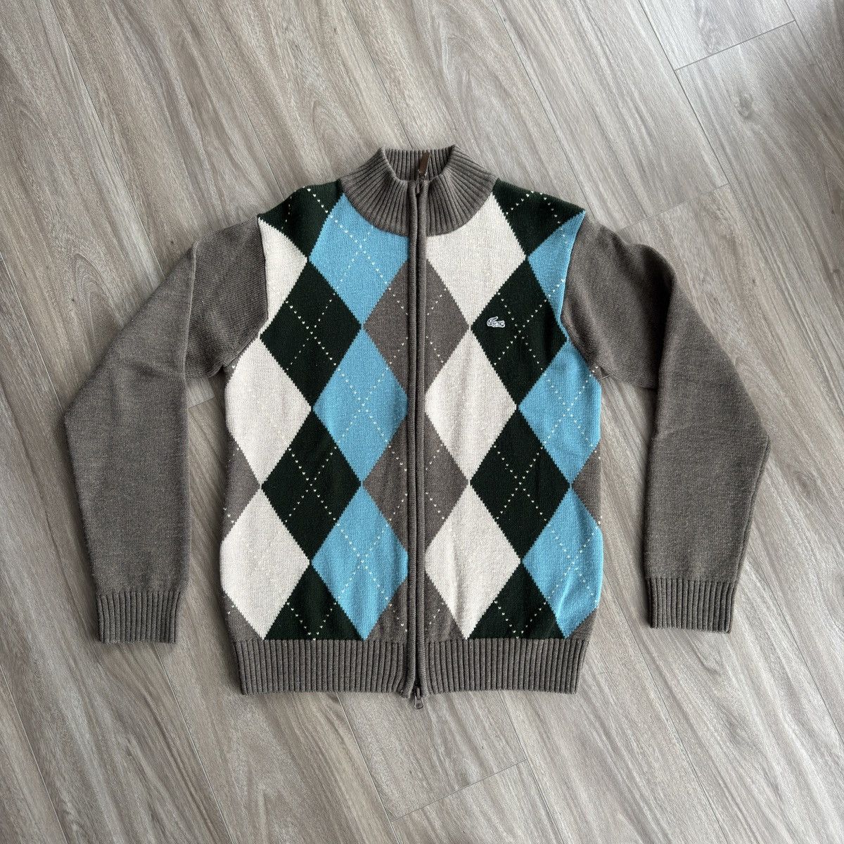 Lacoste Y2K Lacoste Wool Argyle Zip Cardigan Brown Size US M / EU 48-50 / 2 - 1 Thumbnail
