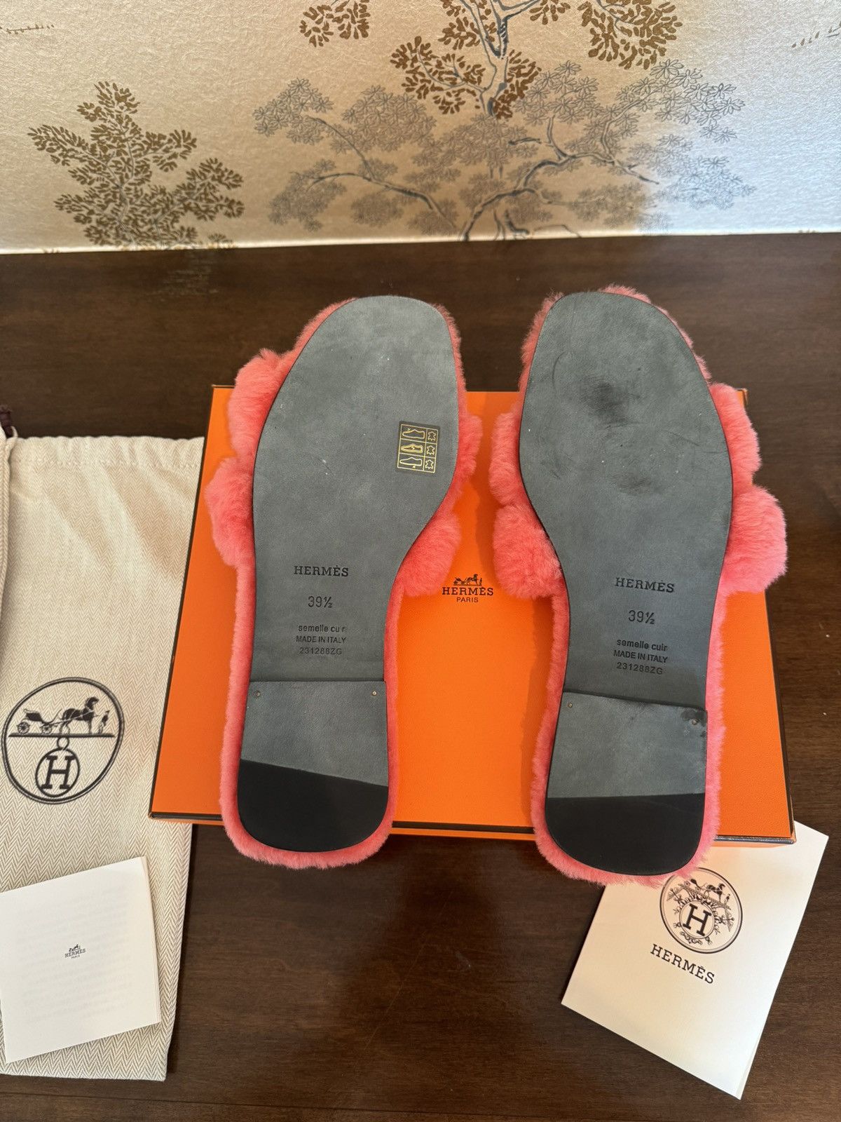 Hermes Hermes Oran sandals shearling fur rose color Size US 9.5 / IT 39.5 - 3 Thumbnail