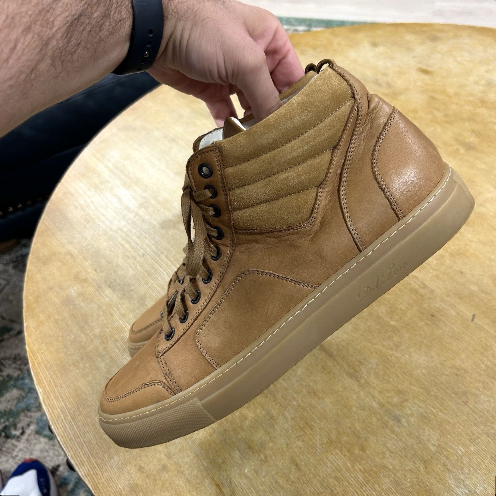 Del Toro Del Toro Leather Sneakers High Top Lace Up Chukka Shoes Men’s Size 12 Brown Leather Upper | Sneakers | Men | 12 | Brown | Del Toro Size US L / EU 52-54 / 3 - 4 Thumbnail