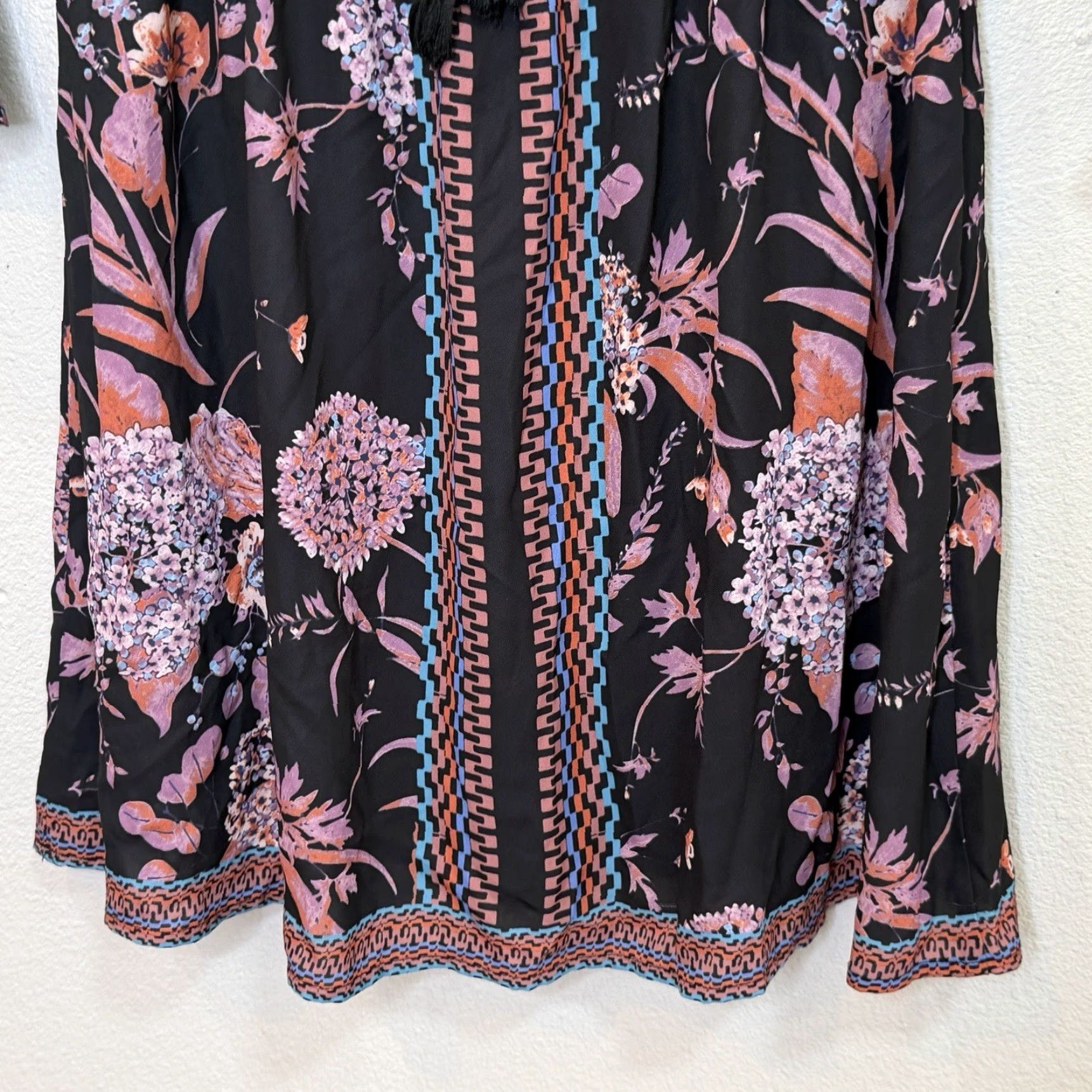 Bell Jealous Tomato Mini Dress Black Floral Print 3/4 Bell Sleeve Boho Off Shoulder/Shoulder Elastic Waist Size M Womens Size M / US 6-8 / IT 42-44 - 5 Thumbnail