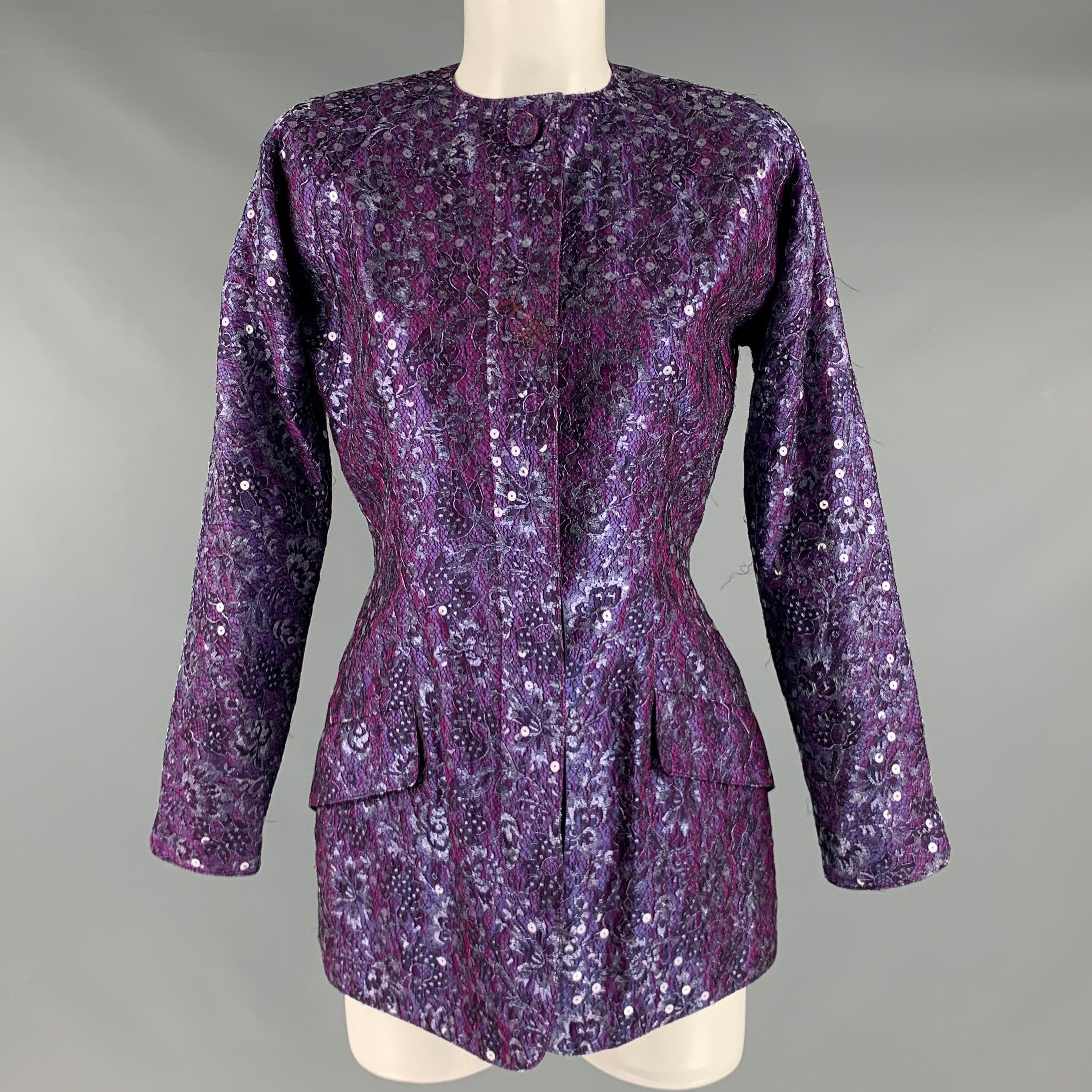 image of Geoffrey Beene Purple Sequined Evening Blazer, Women's (Size Medium)