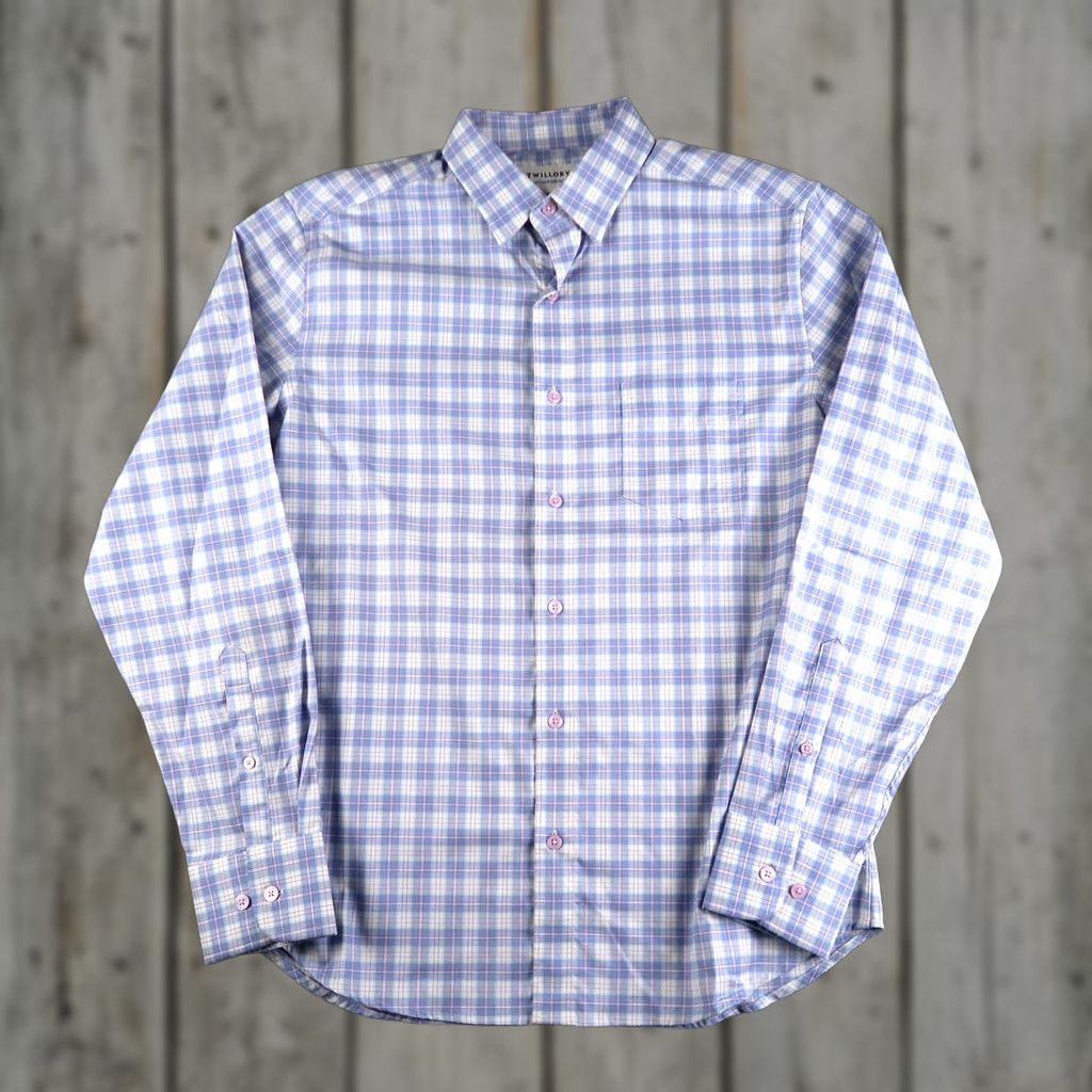 Pinko Twillory Shirt Men M Plaid Pink Blue Twill Stretch Button Up Long Sleeve Casual Travel Untuckable Regular Fit White? Size US M / EU 48-50 / 2 - 1 Thumbnail