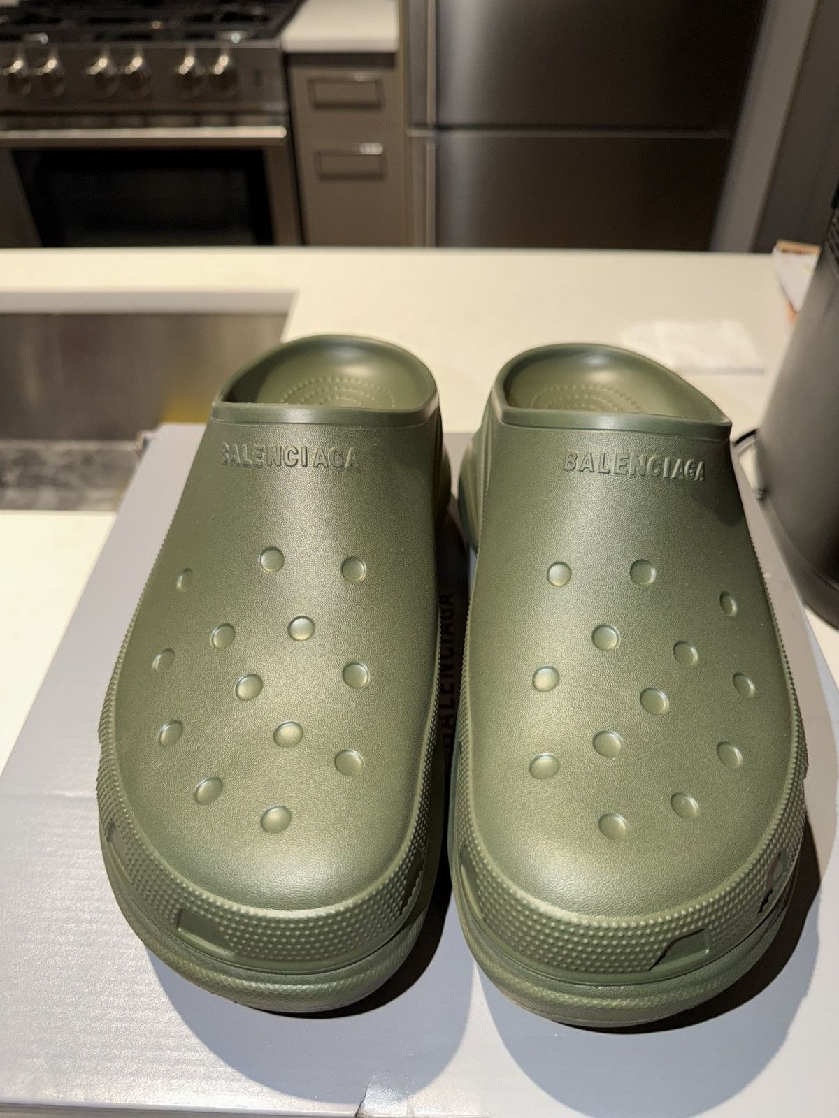 Balenciaga × Crocs Balenciaga x Crocs Logo Embossed Slides | Grailed