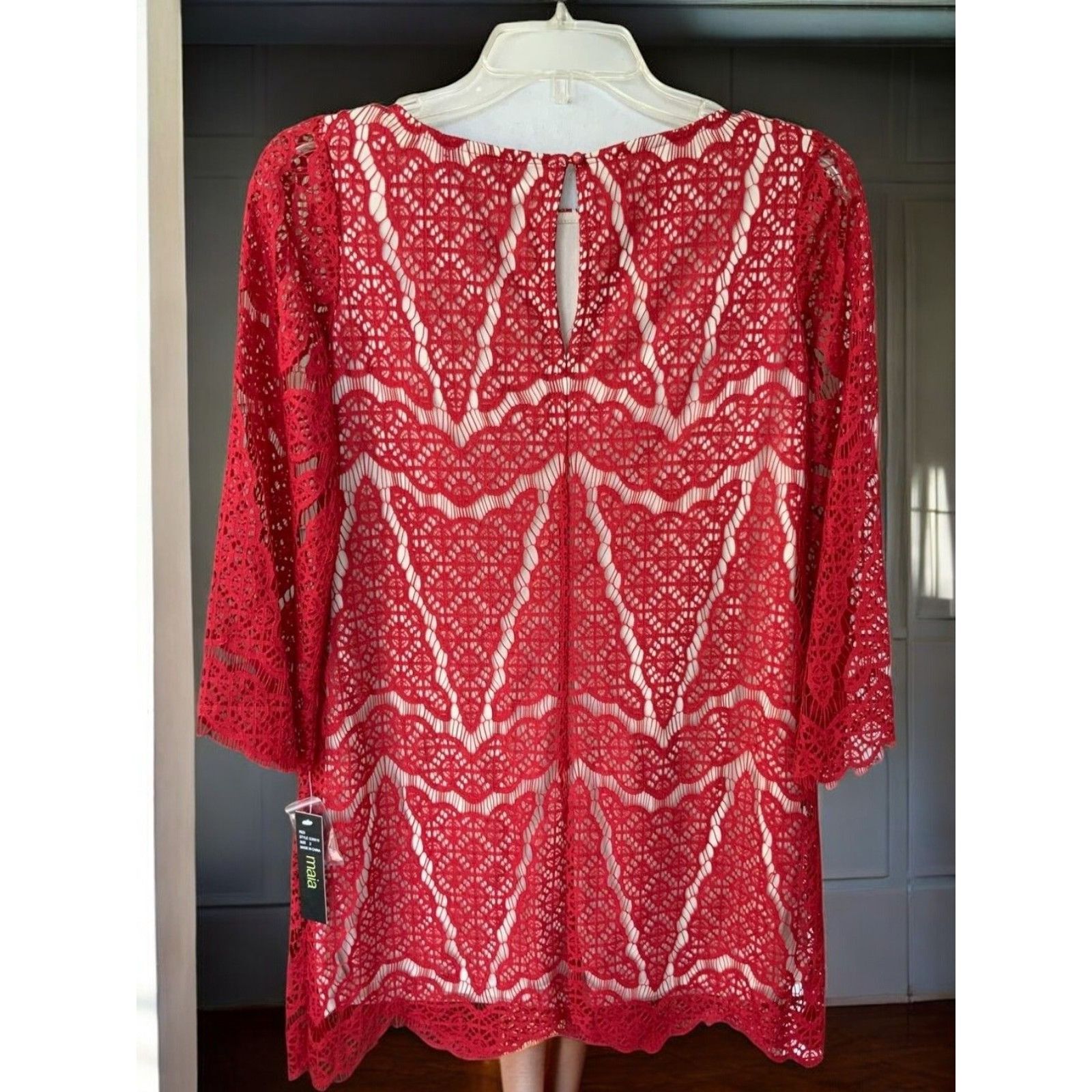 Designer Maia Designer Red Lace Scalloped Edge Shift Dress New 2 Size XS / US 0-2 / IT 36-38 - 8 Thumbnail