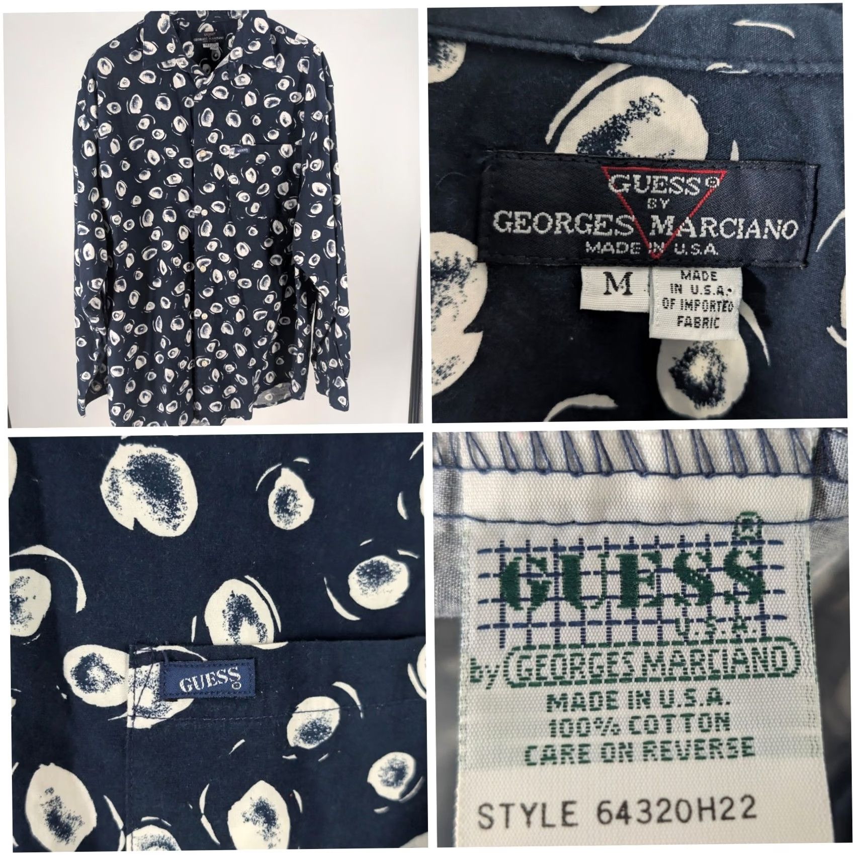Guess VINTAGE Guess Georges Marciano Abstract Dot Bubble Shirt Navy White M Men Button-Up 90s USA Indonesia? (Note: This line is invalid due to added info) Size US M / EU 48-50 / 2 - 2 Thumbnail