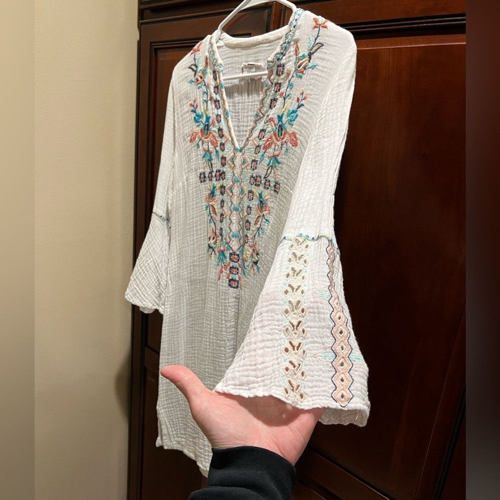 Johnny Was Johnny Was White Lined Multicolored Embroidery Dress - XS Size XS / US 0-2 / IT 36-38 - 3 Thumbnail