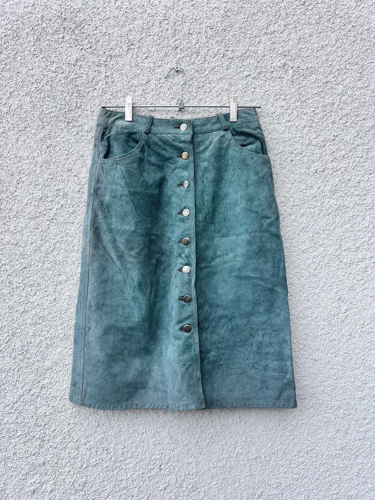 Designer Vintage Kaytone Adeli Calf Suede Buttoned A Line Skirt Sz 2 Size 26" / US 2 / IT 38 - 1 Thumbnail