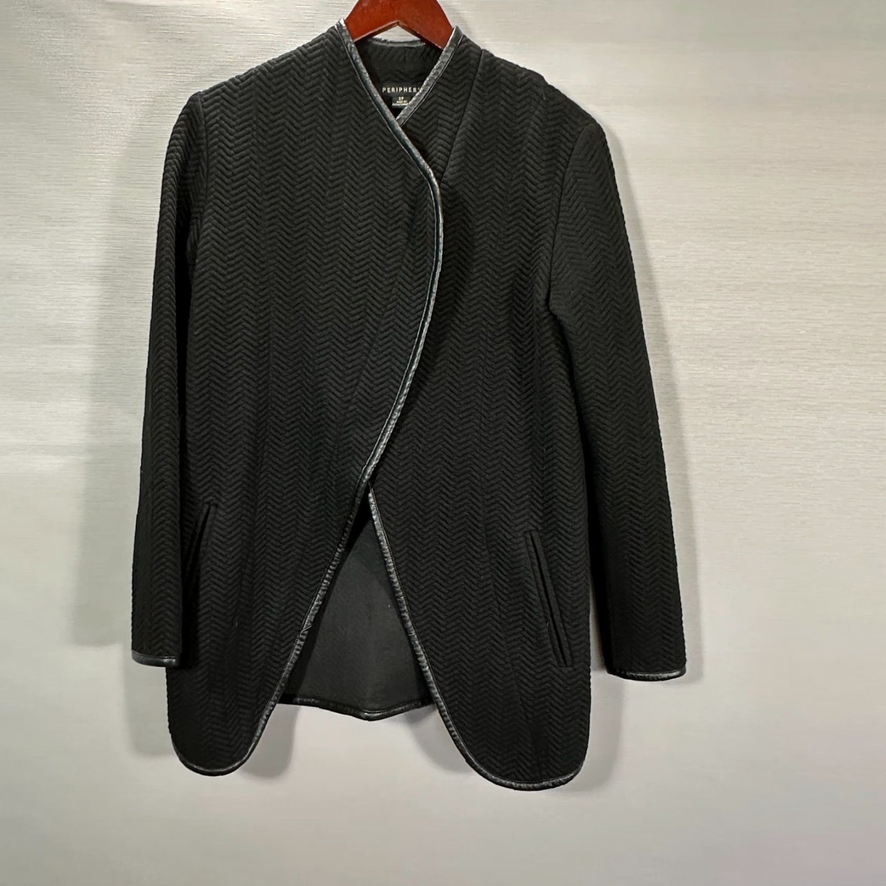 Vintage Periphery Jacket Womens Small Black Assymetrical Zip Textured Faux Leather Trim Jacket Size S / US 4 / IT 40 - 2 Thumbnail