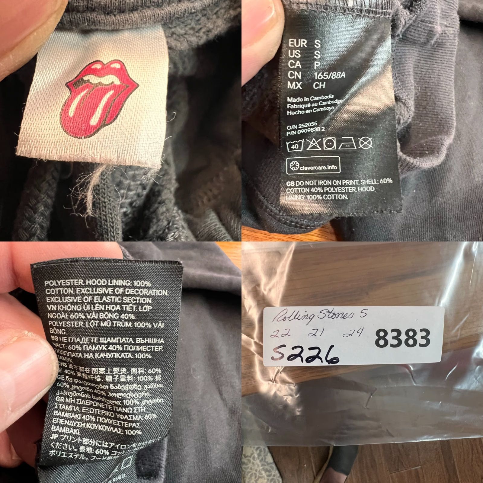 H&M Rolling Stones Hooded Sweatshirt Small Black North America Tour 1989 Mens Sweatshirt Rock Band Hoodie Size US S / EU 44-46 / 1 - 8 Thumbnail