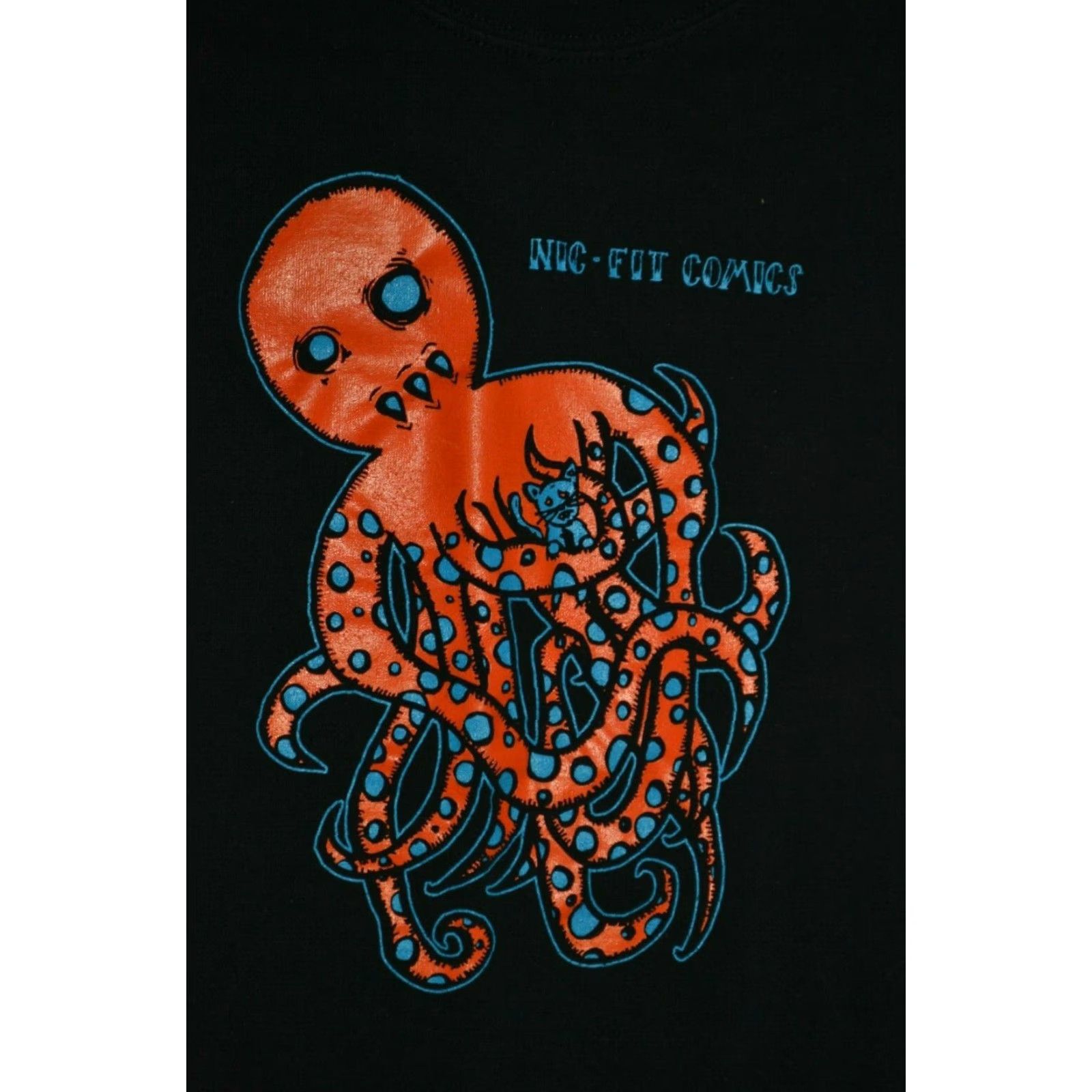 Gildan VINTAGE Nic Fit Comics T Shirt Small Black 100% Cotton Men Short Sleeve Graphic Tee Comics Cthulhu Octopus MI Ann Arbor NIc-Fit Size US S / EU 44-46 / 1 - 2 Thumbnail
