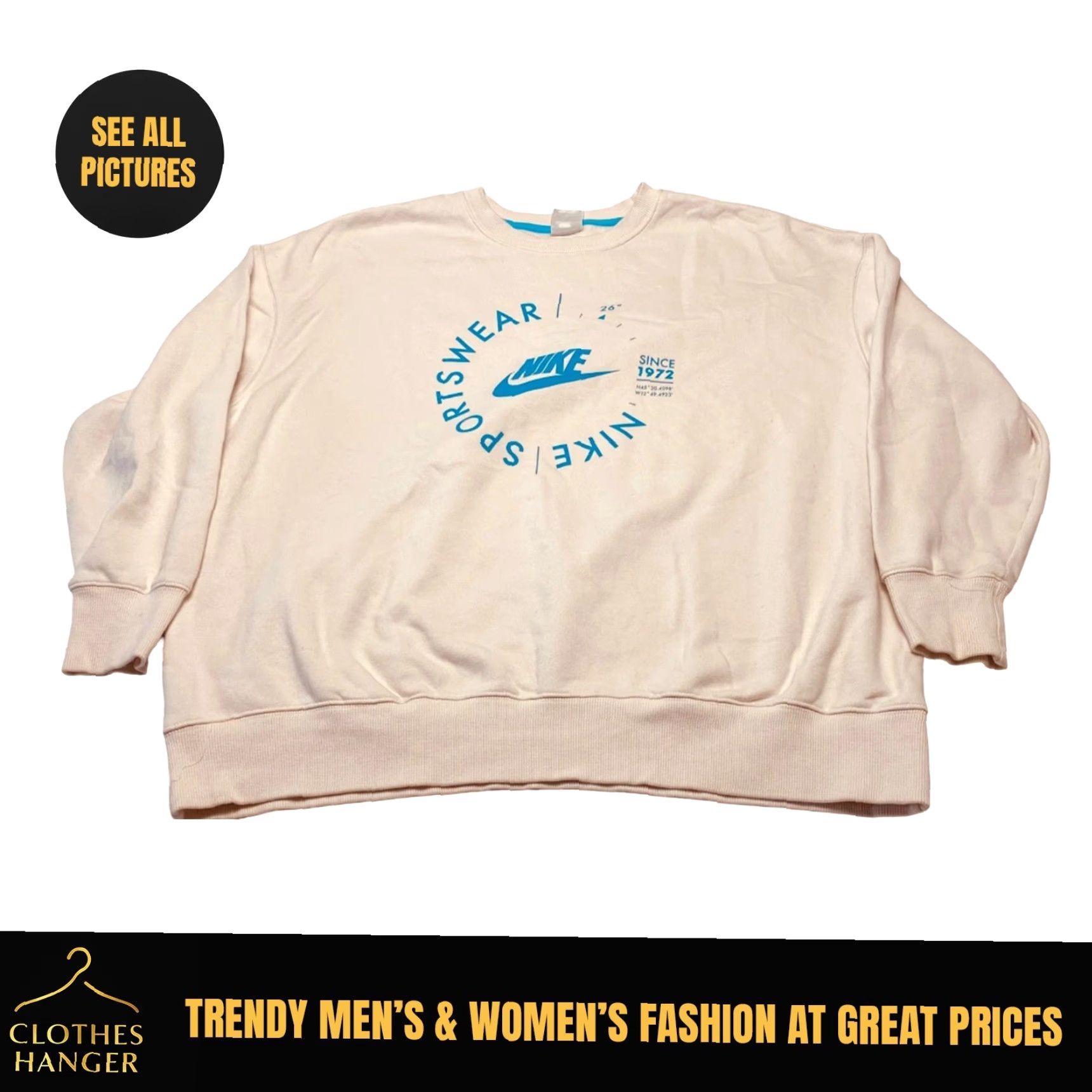 Nike VINTAGE NIKE Oversized Sweatshirt Women's XL Fleece FD4234-700 Cream Blue Logo 7593 Size XL / US 12-14 / IT 48-50 - 2 Thumbnail