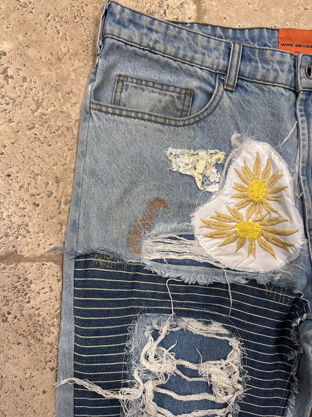Who Decides War Who Decides War Yellow Sun Floral Patches Blue Denim Jeans Size US 34 / EU 50 - 5 Thumbnail