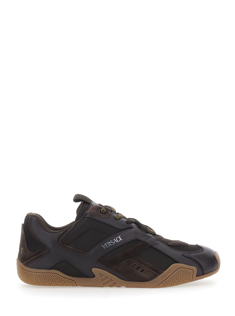 'Galaxia' Brown Low Top Sneakers with Suede Panels and Logo Lettering in Leather Man