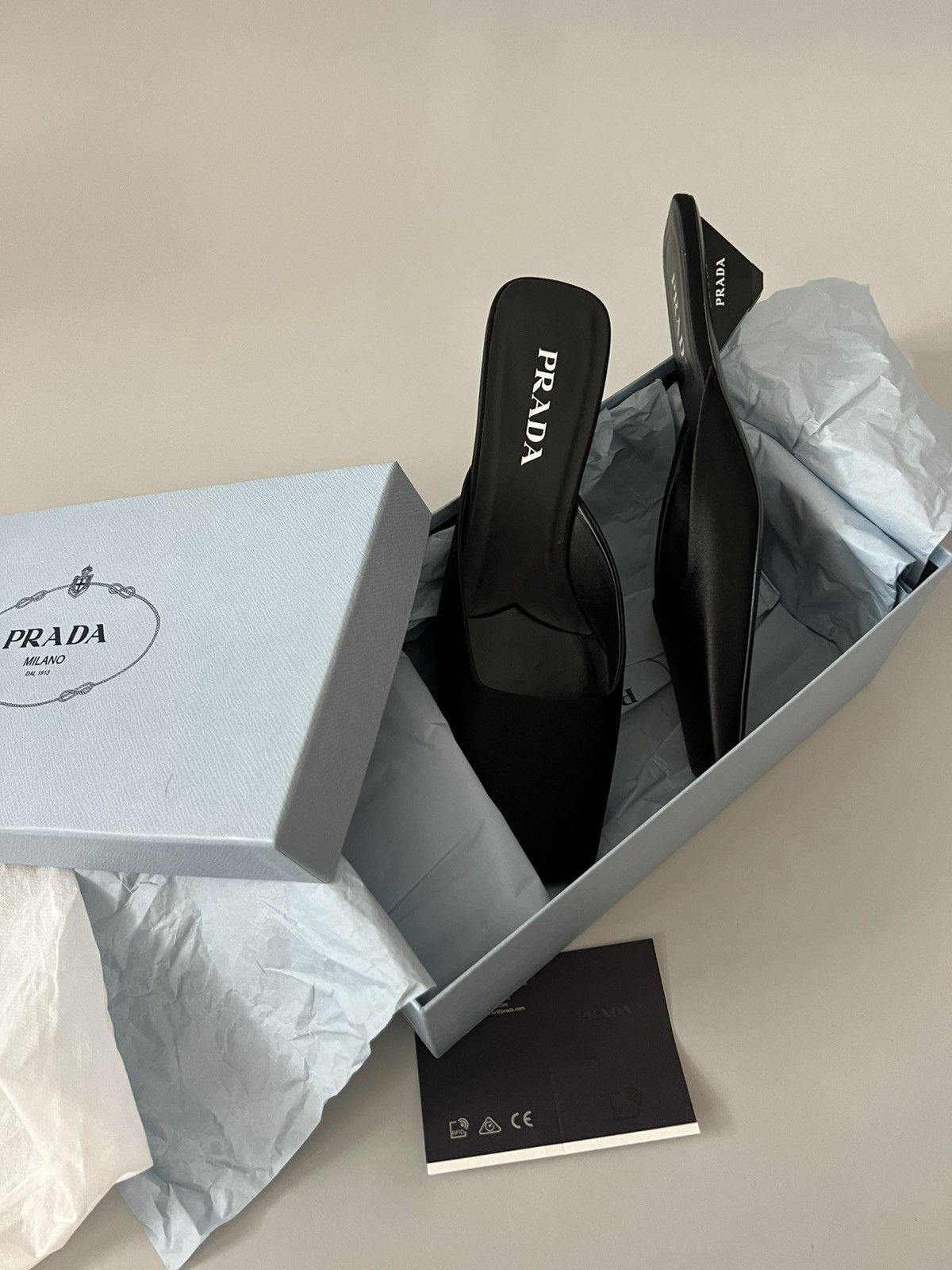 Prada $1.4K VALUE Prada Satin Square Toe Mule Sandals in black Size US 10 / IT 40 - 2 Thumbnail