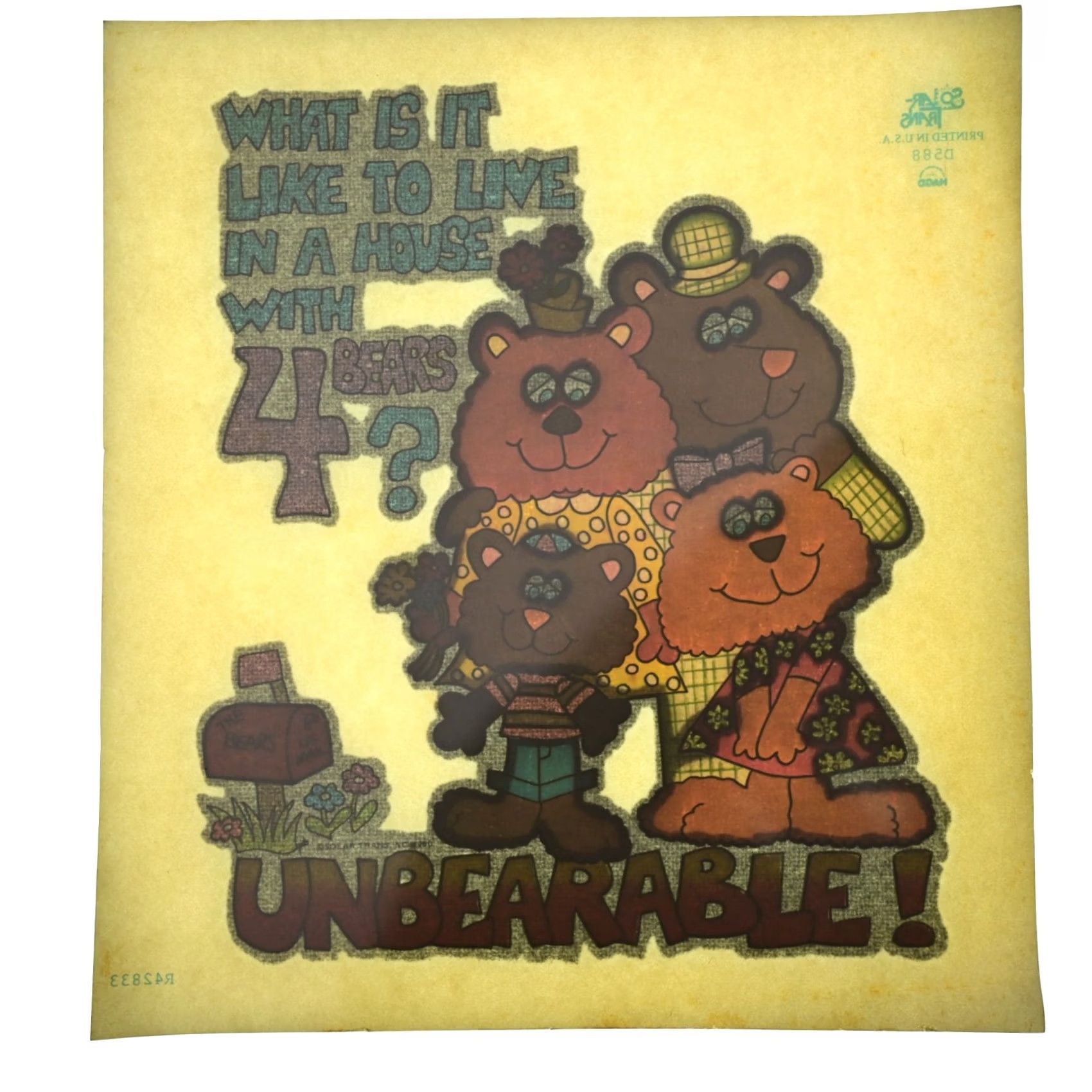 Vintage VINTAGE 1970s Heat Transfer | Unbearable! | Iron On Size ONE SIZE - 2 Thumbnail